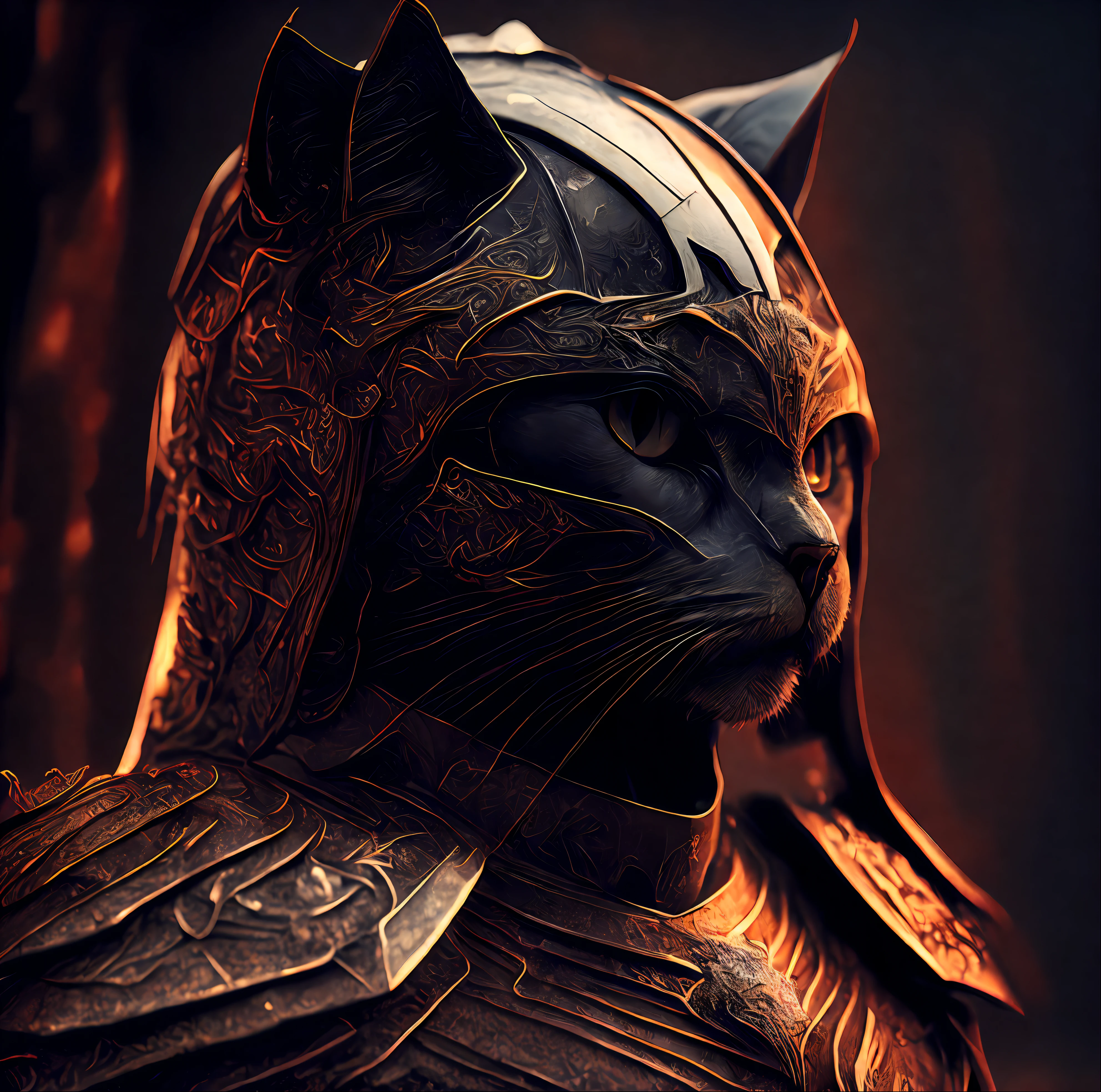 (realistic:1.3), poster,intricate details, ((cinematic light)), cat,hybrid,hyperealistic, scary, dark fantasy \(style\), detailed armor, detailed helmet,
(dreamlikeart style:0.8),( redshift style:1.1) ,(analog style:1.1),(warm backlit lighting)++, (dark tone)++realistic, highly detailed, hasselblad, 45 degree, gigapixel,