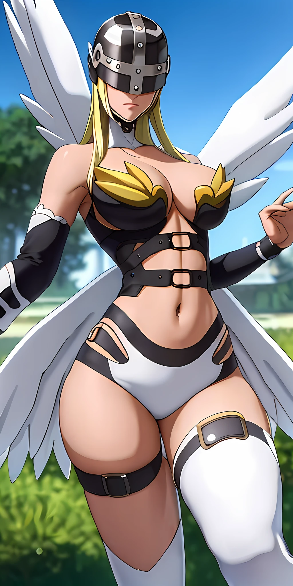 ((ultra high resolution 8k)) the most beautiful girl,the most beautiful of all,Digimon\(Angewomon\), helmet, sexy outfit,\(angewomon\),1girl,solo,large_breasts,