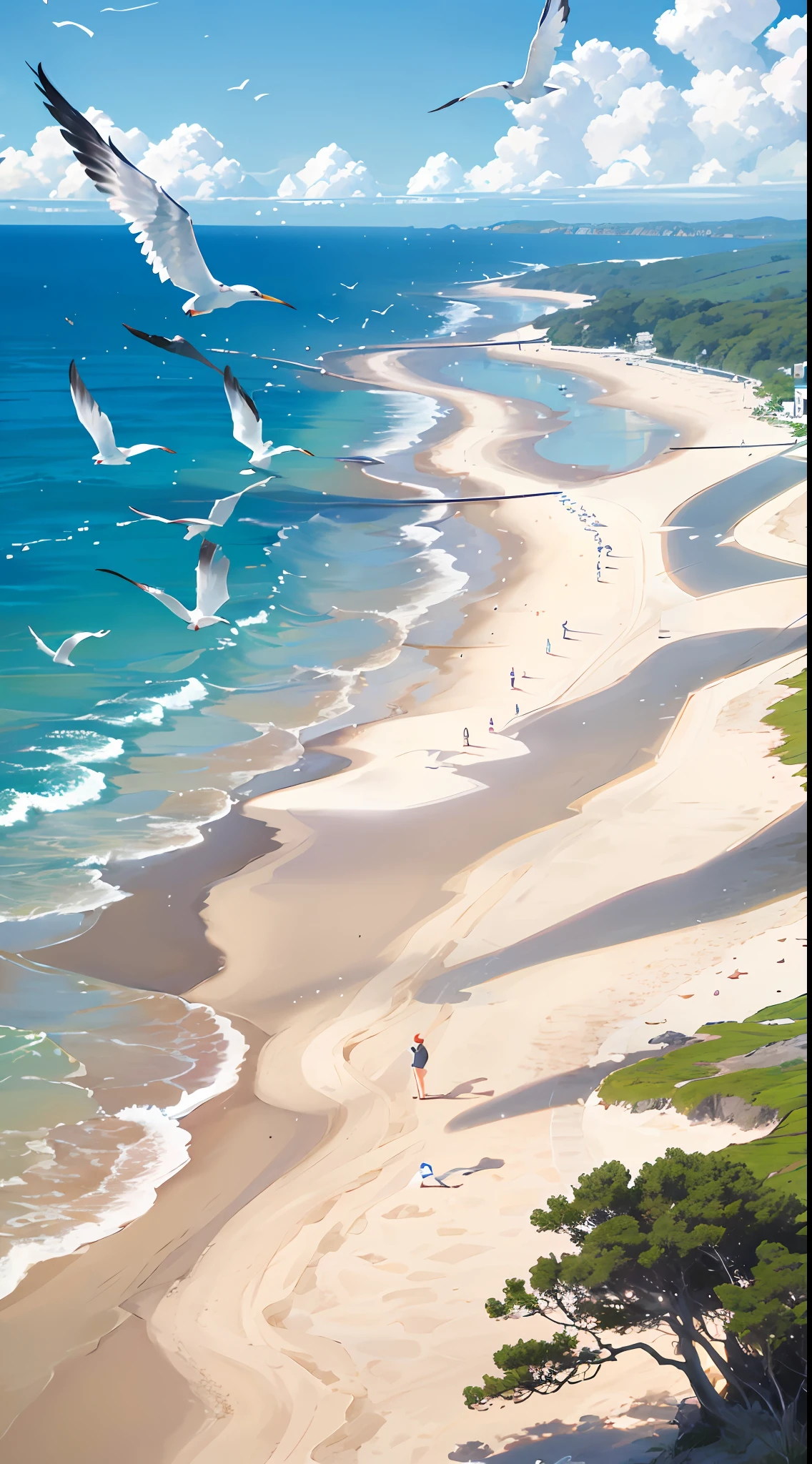 Summer, seagulls, ocean, beach --auto --v6