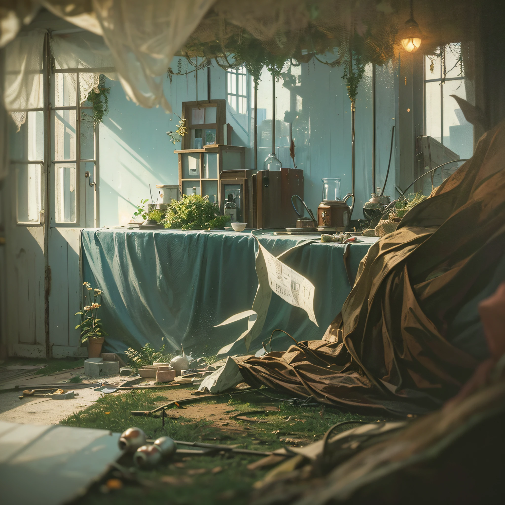 ((Realistic lighting, superlative, 8k, masterpiece: 1.3)), 1690s art, 1600s house, classic fairy tale, 600s French country house, (((house scene)) Complicated pile of objects, items from the past, classic products, witch's house bedroom, unlit, nature-friendly, regressive, wood, complex room, classical house landscape, film photography, Kodak, film grain, film photography, concept photography, actual, realistic,