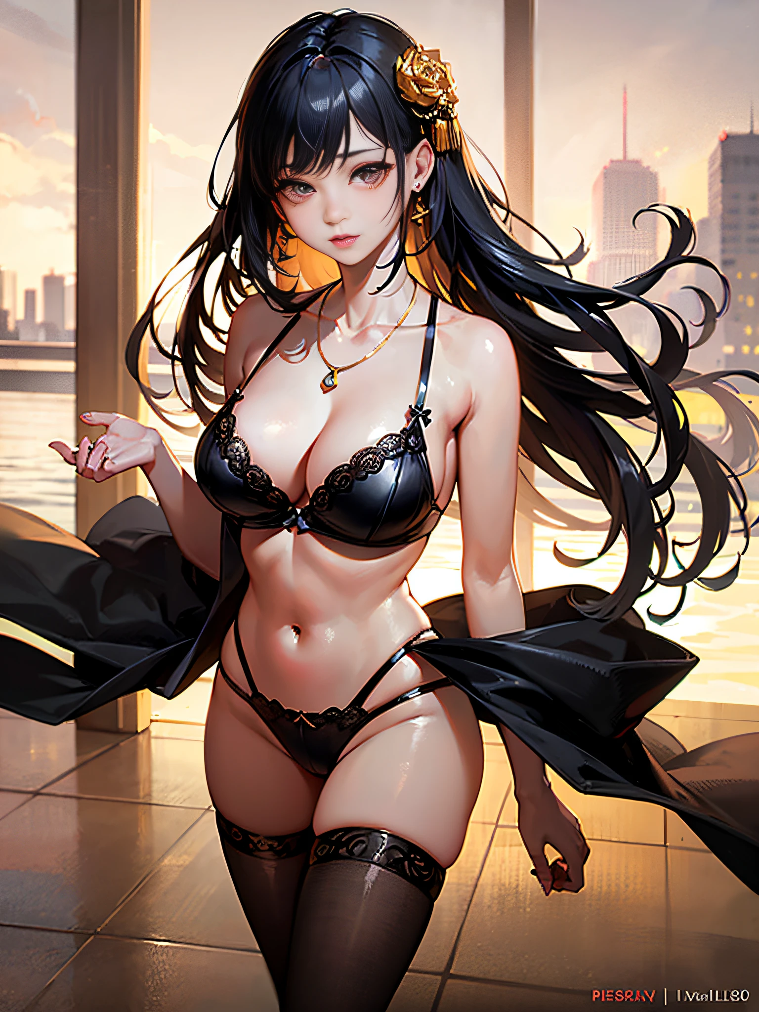 best quality, masterpiece, Beautiful face,1girl, long_hair, whole body, hair ornament, necklace, jewelry, earrings, exquisite facial features, exquisite hair, Seduce your eyes, perfect skin, beautiful lips, Girls aged 20 to 23,young girl,(The body of desire),large breasts, wind,(seductive expression), attractive figure, sexy posture, breasts out, puffy, Beautiful thighs, high-heeled shoes,Chinese style, bangs,(Tongue out),((perfect female figure)),Hands behind your back,(masterpiece:1.0), (best quality:1.4), (ultra highres:1.2),4K quality, (delicate illustration:1.4),(8k, RAW photo:1.2),soft focus,(sharp focus:1.4), vibrant colors,high quality, high contrast,gorgeous light and shadow,(best quality),(Japanese:0.5),(korean:0.8), (Liu Yi Fei:1.5), (nipple slip:0.5), (lingerie:1.2), photo realistic, upon_body, tyndall effect, photorealistic, dark studio, rim lighting, two tone lighting, (high detailed skin:1.2), 8k uhd, dslr, soft lighting, high quality, volumetric lighting, candid, Photograph, high resolution, 4k, 8k, Bokeh, (nipple slipped:1.4)