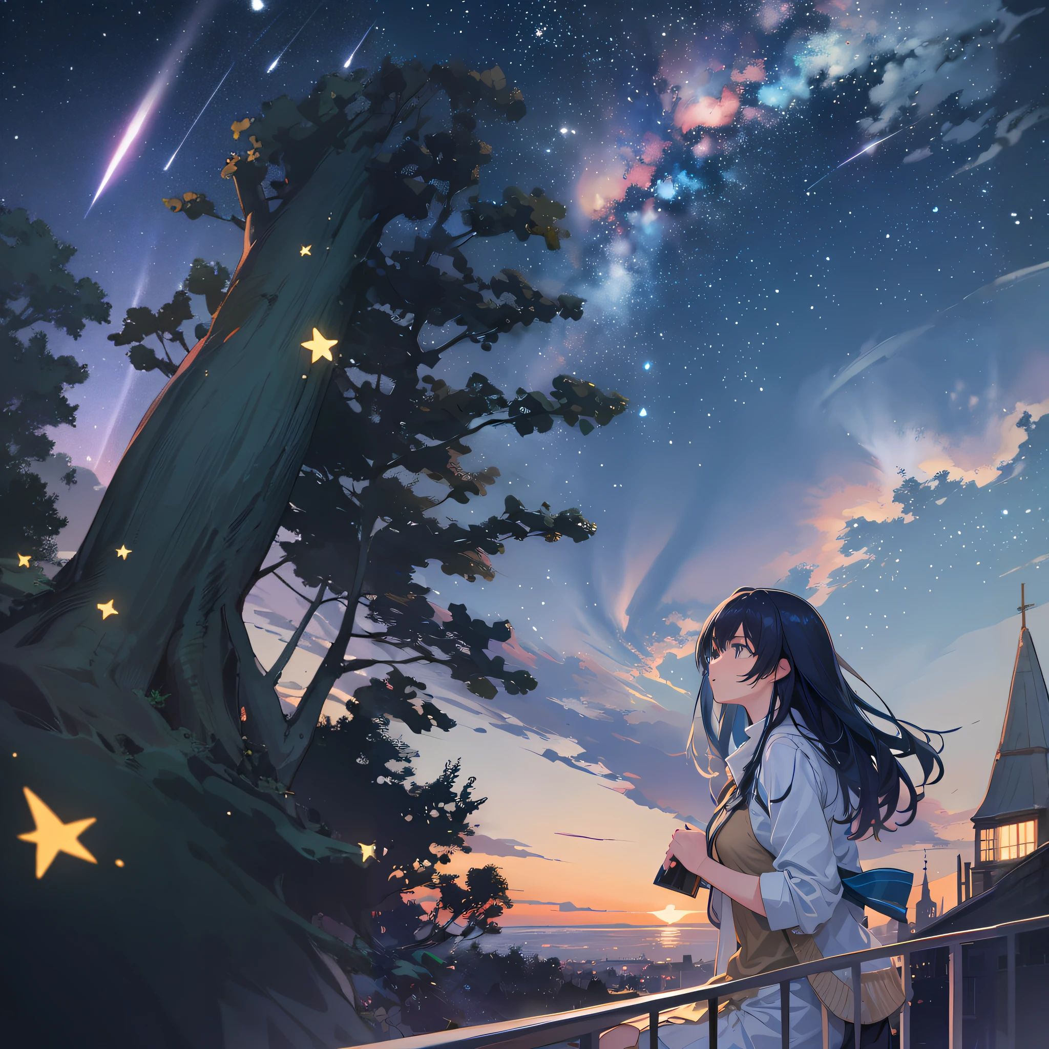 tree, sea, star, shooting star