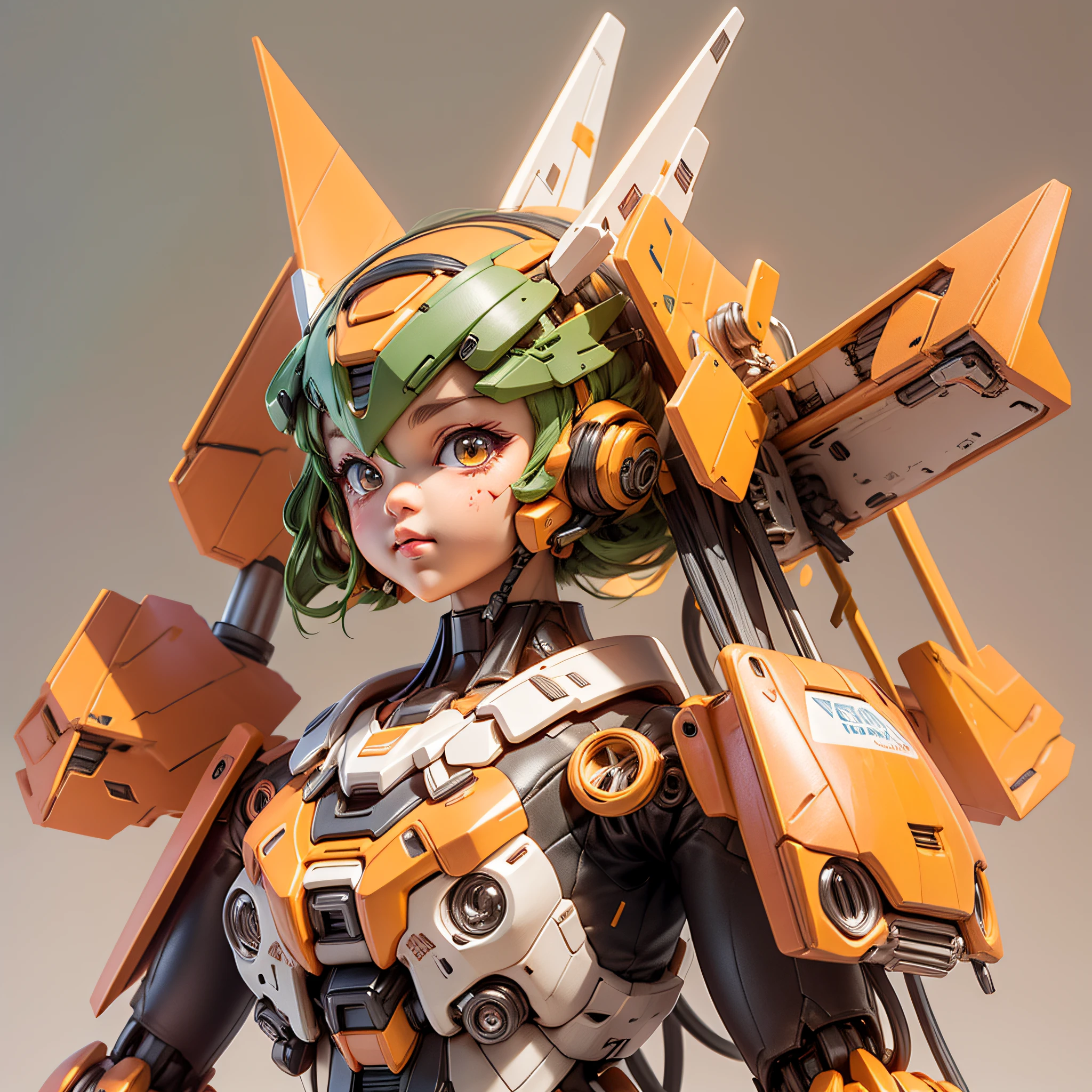 There is a mini Gundam mech, cute, 3d rendering, little robot, portrait female anime, cute 3d anime rendering, cute detailed digital art, mini cute mech, 3d rendering stylized, 3d rendered character art 8k, cute digital painting, anime style 3d, super detailed rendering, weapon in hand,