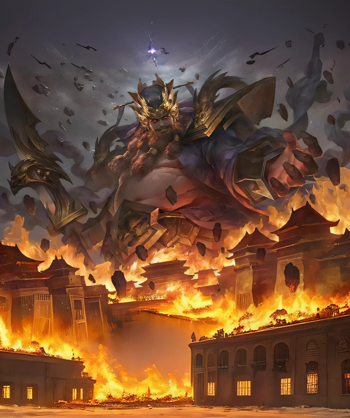 Complete, below is the burning city, above is the black sky