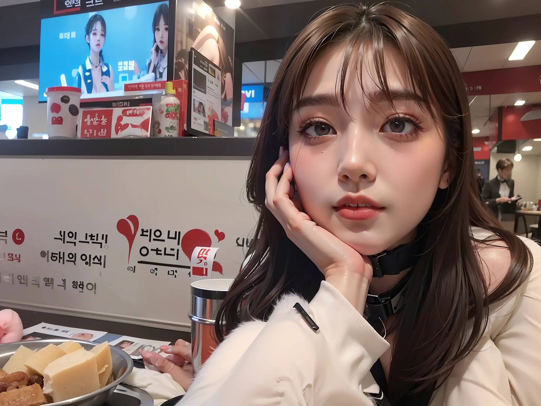 Korean woman in leotard, brown hair, (small breasts:0.75), huge areola ,(((areola slip))),((puffy areolae)),((sideboob)),(((collar))), cleavage mole, belly, Korean girl, beautiful south Korean woman, gorgeous young Korean woman, beautiful young Korean woman, asian girl with long hair, young adorable Korean face, portrait of female Korean idol, Korean woman, messy hairstyle, popular Korean makeup, popular south Korean makeup, cityscape, night, (8k, RAW photo, best quality, masterpiece: 1.45), (nsfw:1.25), ulzzang, ulzzang-6500-v1.1, pureerosface_v1,