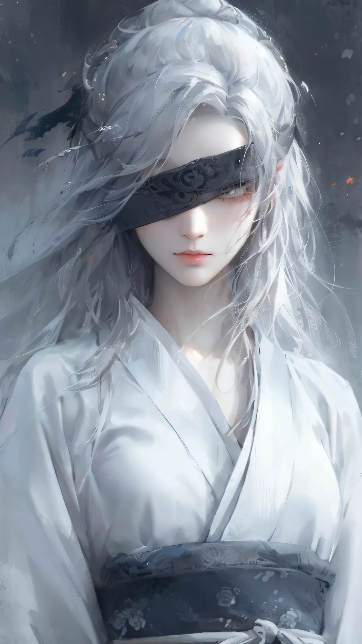 a close up of a woman with white hair and a white mask, beautiful character painting, guweiz, artwork in the style of guweiz, white haired deity, by Yang J, epic exquisite character art, stunning character art, by Fan Qi, by Wuzhun Shifan, guweiz on pixiv artstation