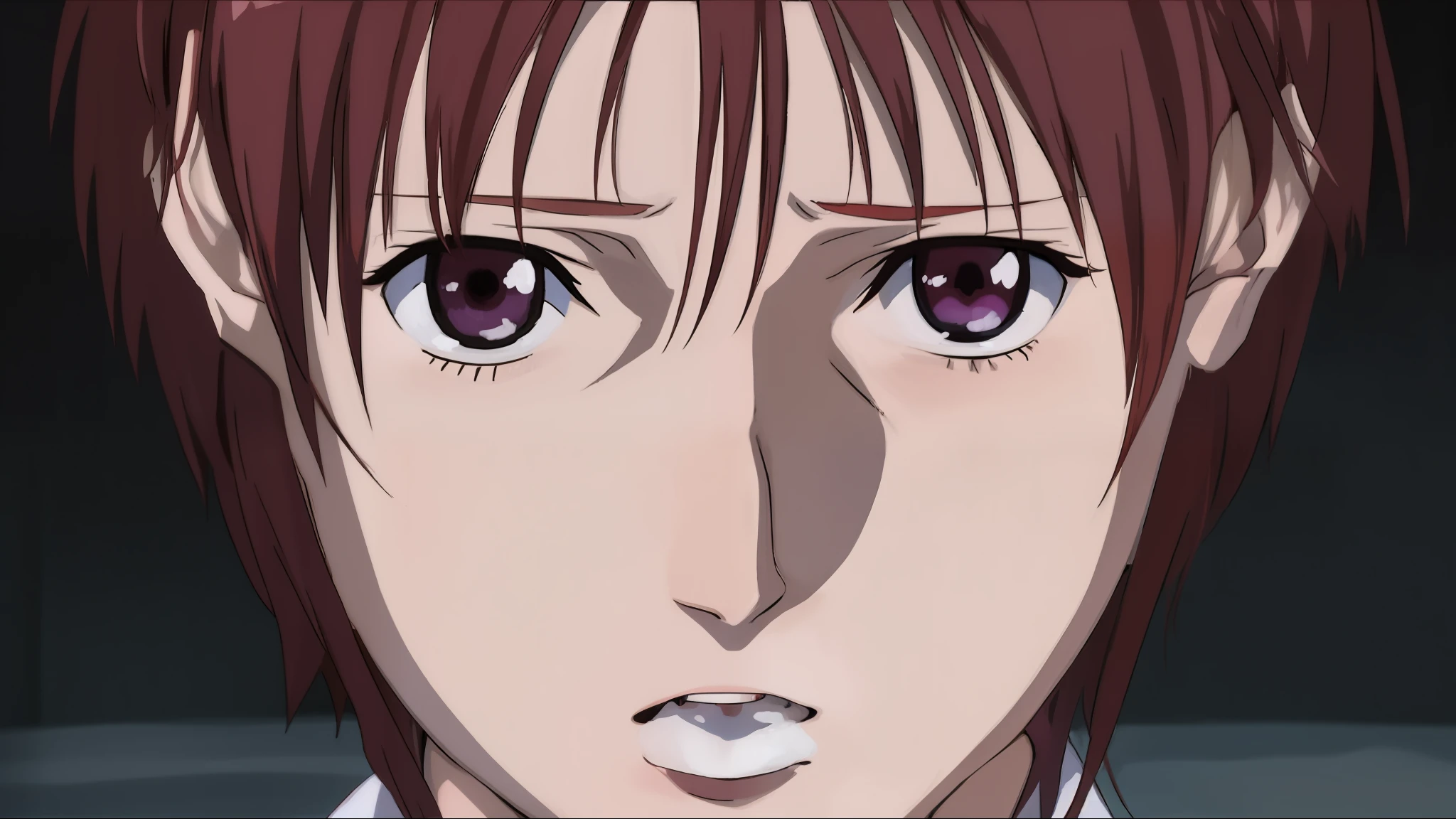 a close up of a person with red hair and a tie, close up iwakura lain, kusanagi, close up of iwakura lain, makise kurisu, close up of lain iwakura, yagami light, as an anime character, light yagami, from kenshin, misato katsuragi, revy from black lagoon, aheago, cum