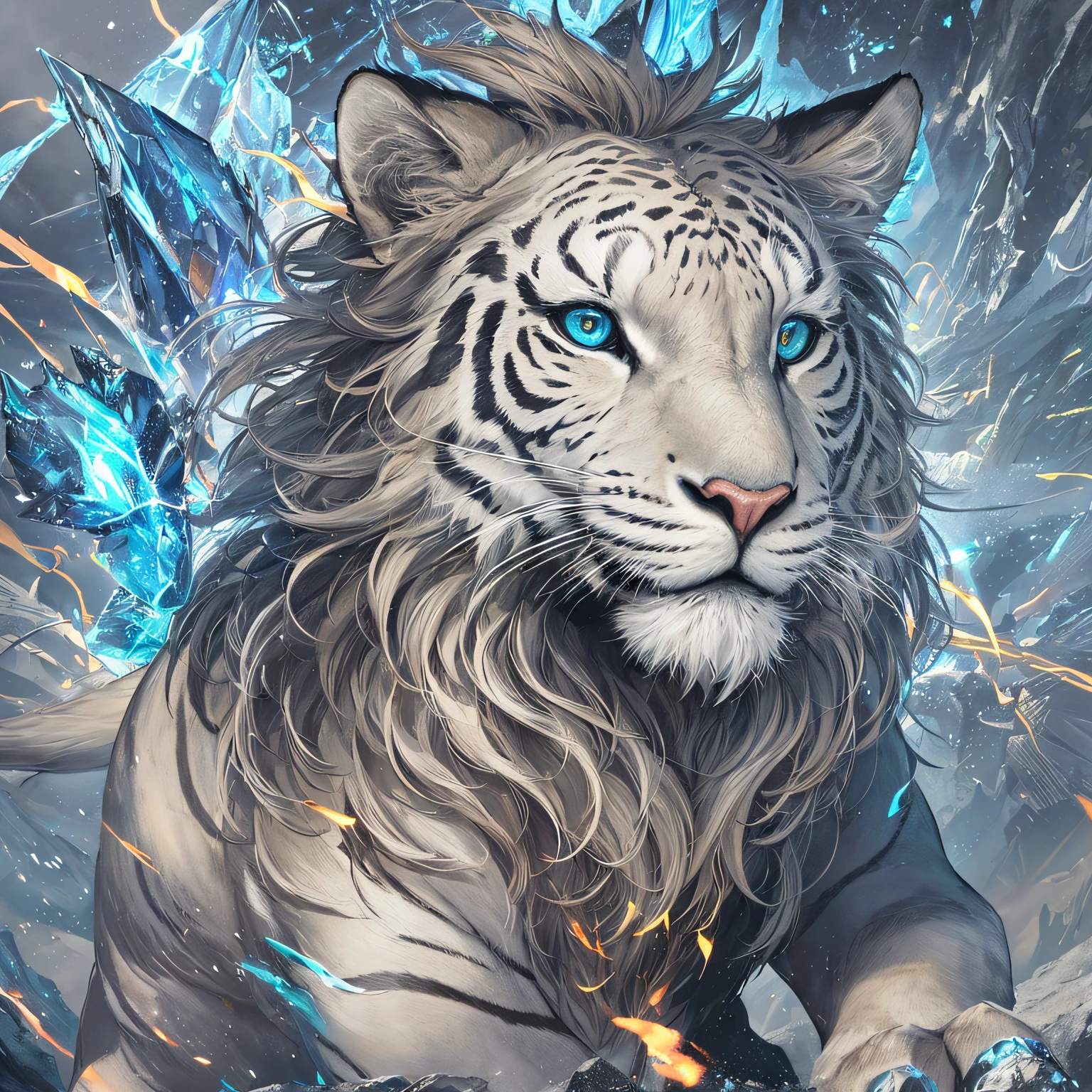 Masterpiece, best quality, highly detailed, Samoyedskaya, human, furry, canine, (furry), (clear cyan eyes), white hair, white dog tail, (((black sleeves))), white short sleeves with hood, white cropped pants, swirling wind, control ice, outdoors, (((ice)), floating particles, ethereal power, whirlwind video game Genshin Impact, Genshin Impact style,