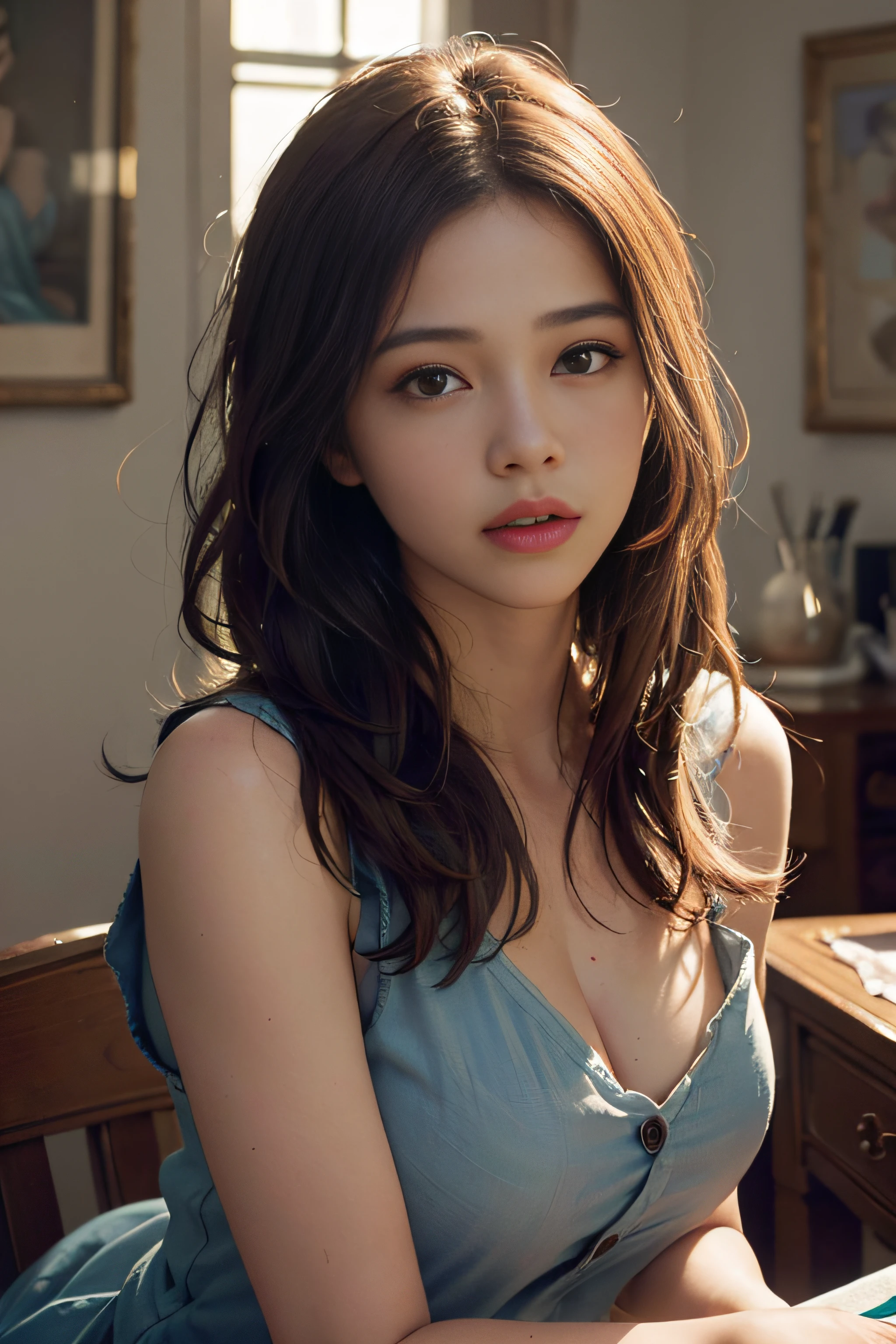 (RAW photo, best quality), (realistic, photo-realistic:1.3),best quality,highly detailed,masterpiece,ultra-detailed,illustration,1girl,upper_body,dynamic angle,world masterpiece theater,messy_long_hair,best quality,extremely detailed CG unity 8k wallpaper,ink,Amazing,cinematic lighting,lens_flare,,dunhuang_style