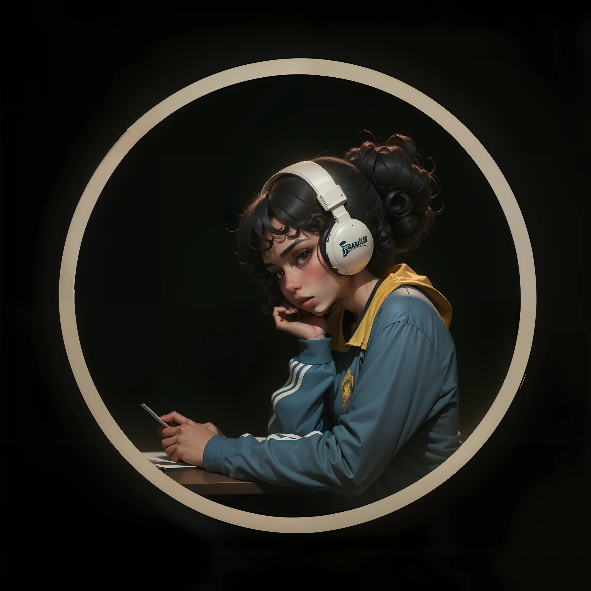 Lofi gerl Morena with curly hair with the shirt of the football team of the Brazilian national team yellow variations of poses