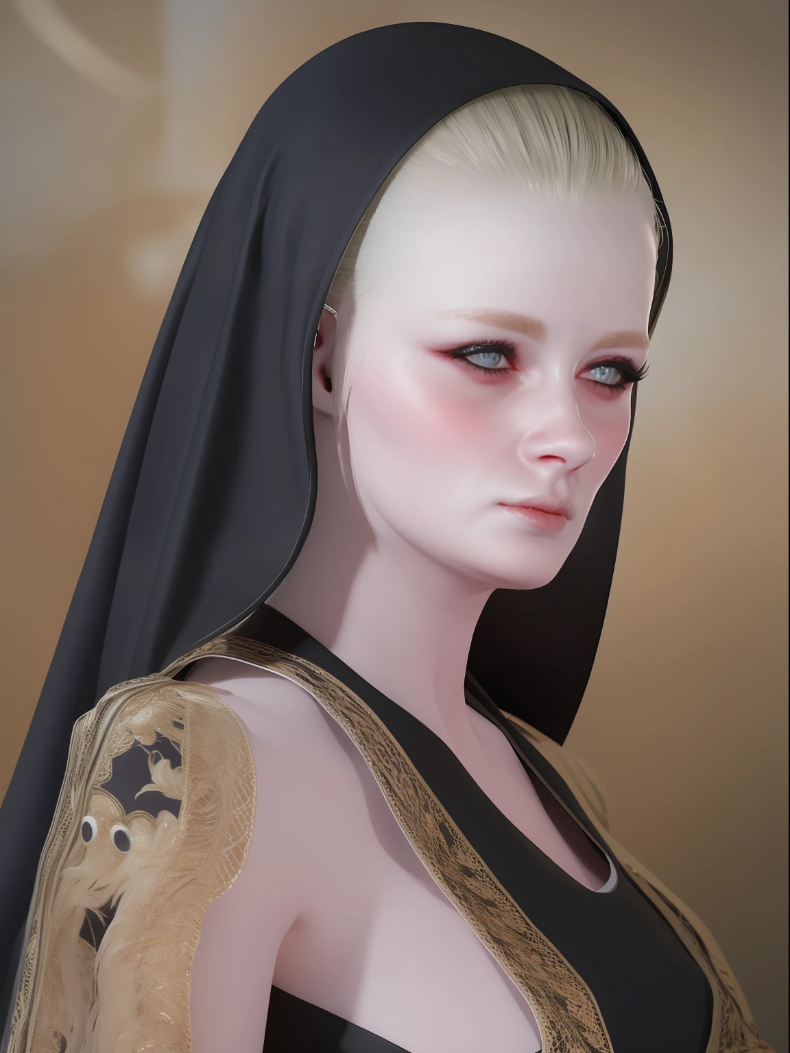 pretty blonde woman ,nun veil, wearing sheer dress , 8k,realistic