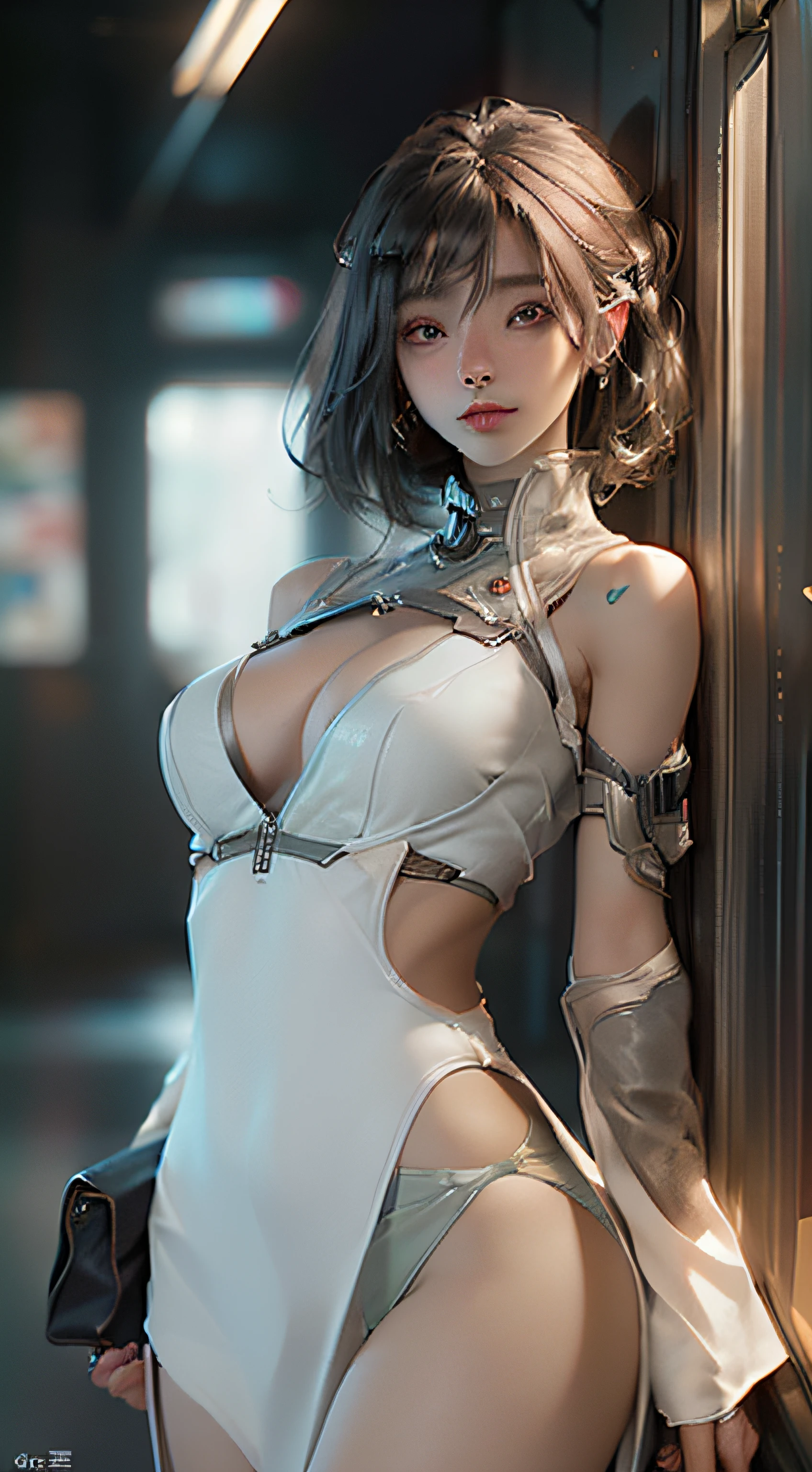 (Best Quality), ((Masterpiece), (Detail: 1.4), 3D, A Beautiful Cyberpunk Woman, HDR (High Dynamic Range), Ray Tracing, NVIDIA RTX, Super-Resolution, Unreal 5, Subsurface Scattering, PBR Textures, Post-Processing, Anisotropic Filtering, Depth of Field, Maximum Sharpness and Clarity, Multi-layer Textures, Albedo and Highlight Maps, Surface Shading, Accurate simulation of light-material interactions, perfect proportions, Octane Render, two-color light, large aperture, low ISO, white balance, rule of thirds, 8K RAW, gel coat, skinny, strangle. leather