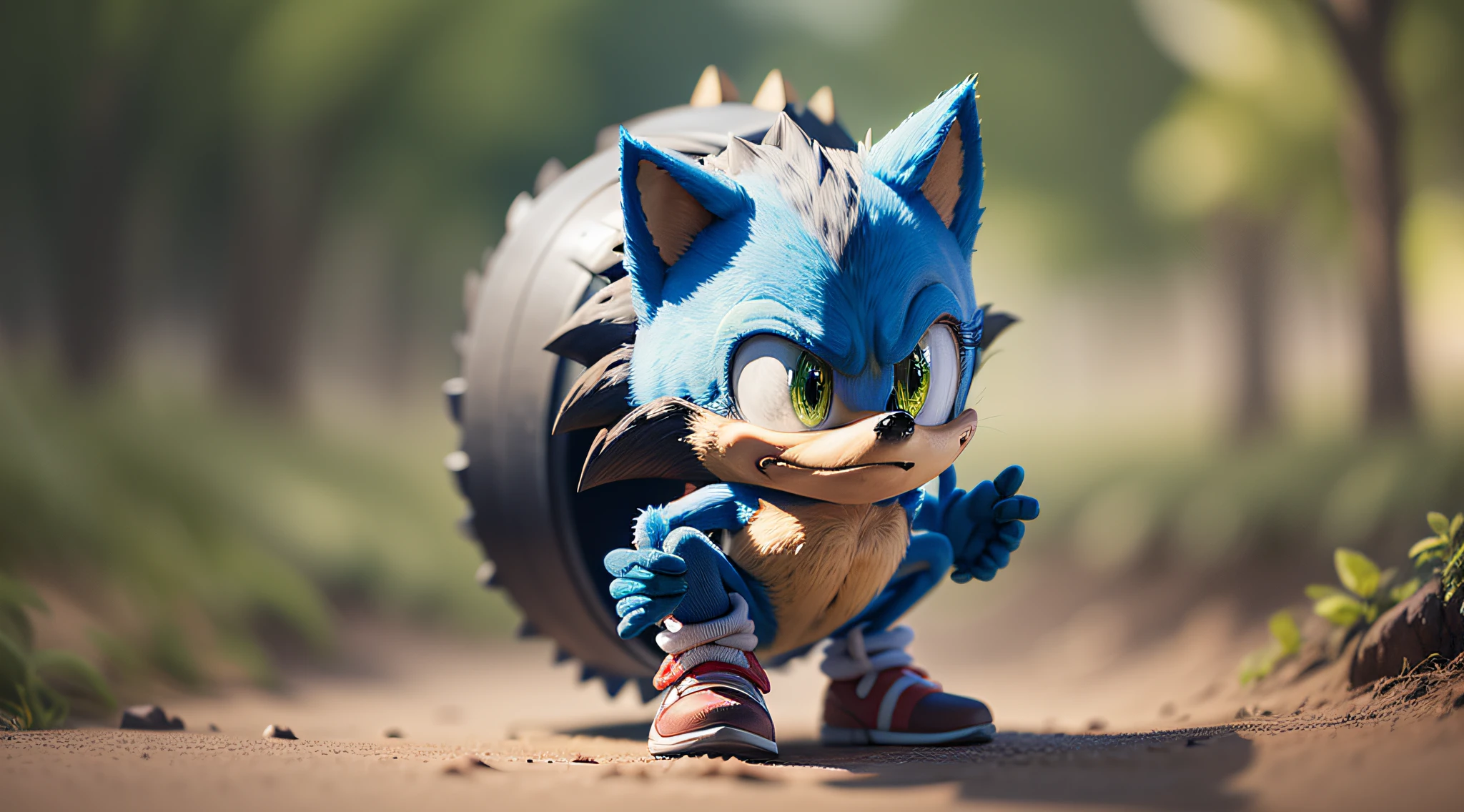 A detailed environmental photograph of sonic the hedgehog cinematic, well lit, photorealistic, Romantic, shot with a Canon EOS R with Canon RF 50mm f/1.2L USM lens