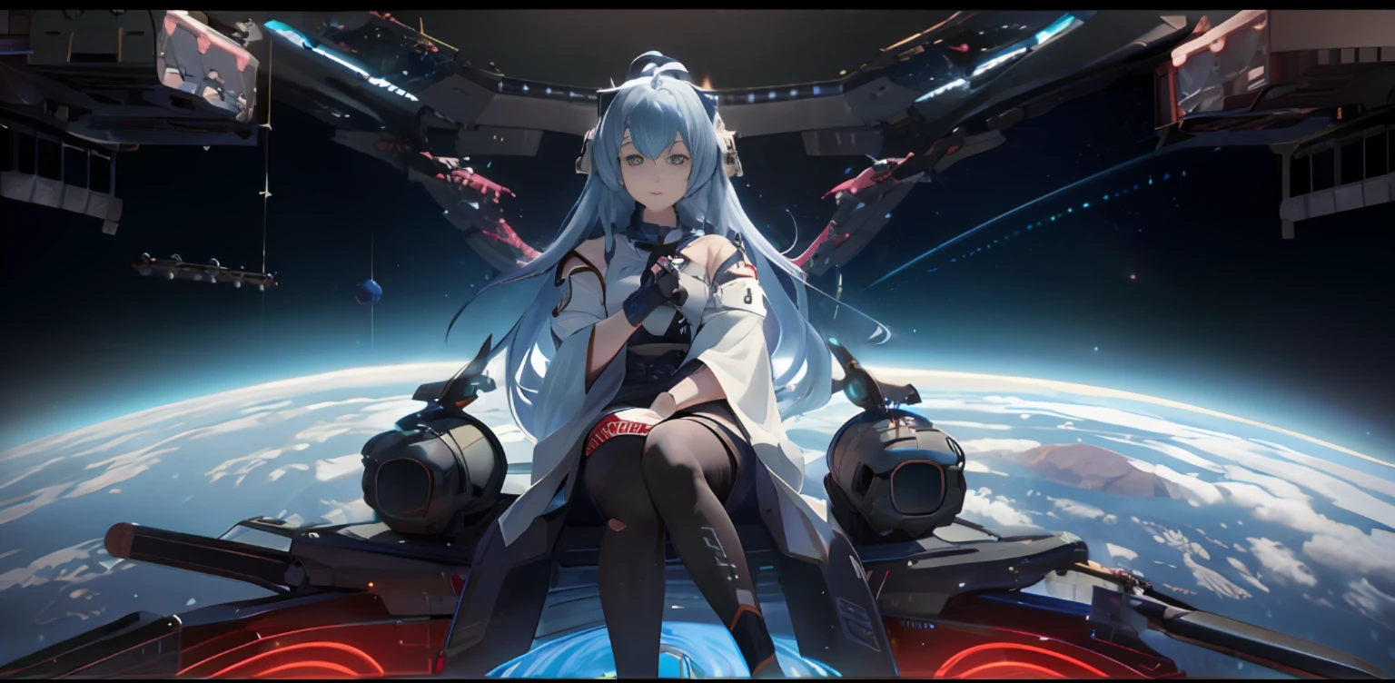 anime girl sitting on a spaceship in space with a view of earth, portrait anime space cadet girl, kantai collection style, official artwork, anime mecha aesthetic, azur lane style, from arknights, anime style 4 k, best anime 4k konachan wallpaper, nightcore, girls frontline universe, mecha asthetic, powerful woman sitting in space