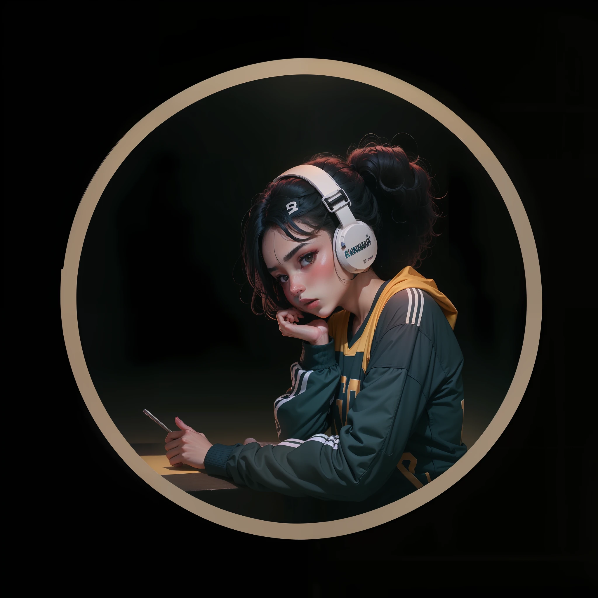 Lofi gerl Morena or black with curly hair with two arms and two hands the shirt of the football team of the Brazilian team yellow variations of poses kanon 8k