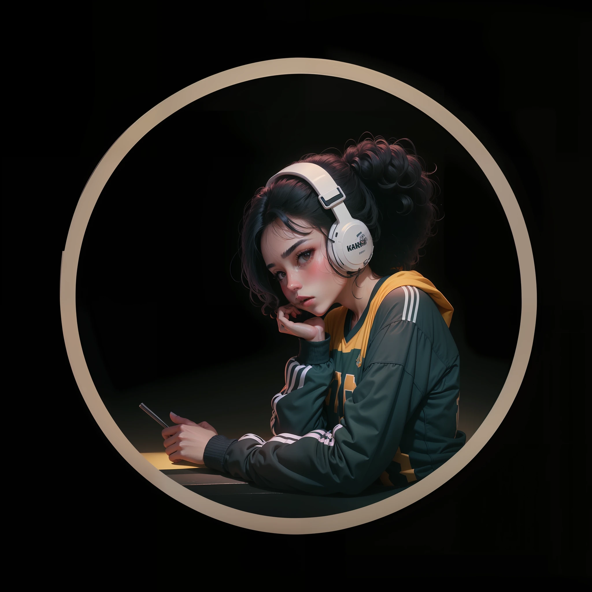 Lofi gerl Morena or black with curly hair with two arms and two hands the shirt of the football team of the Brazilian team yellow variations of poses kanon 8k