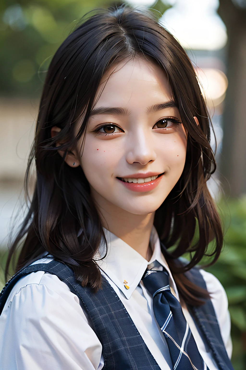 Top Quality, Masterpiece, Ultra HD, Photorealistic, 1girl, Smiling,Schoolgirl Uniform,