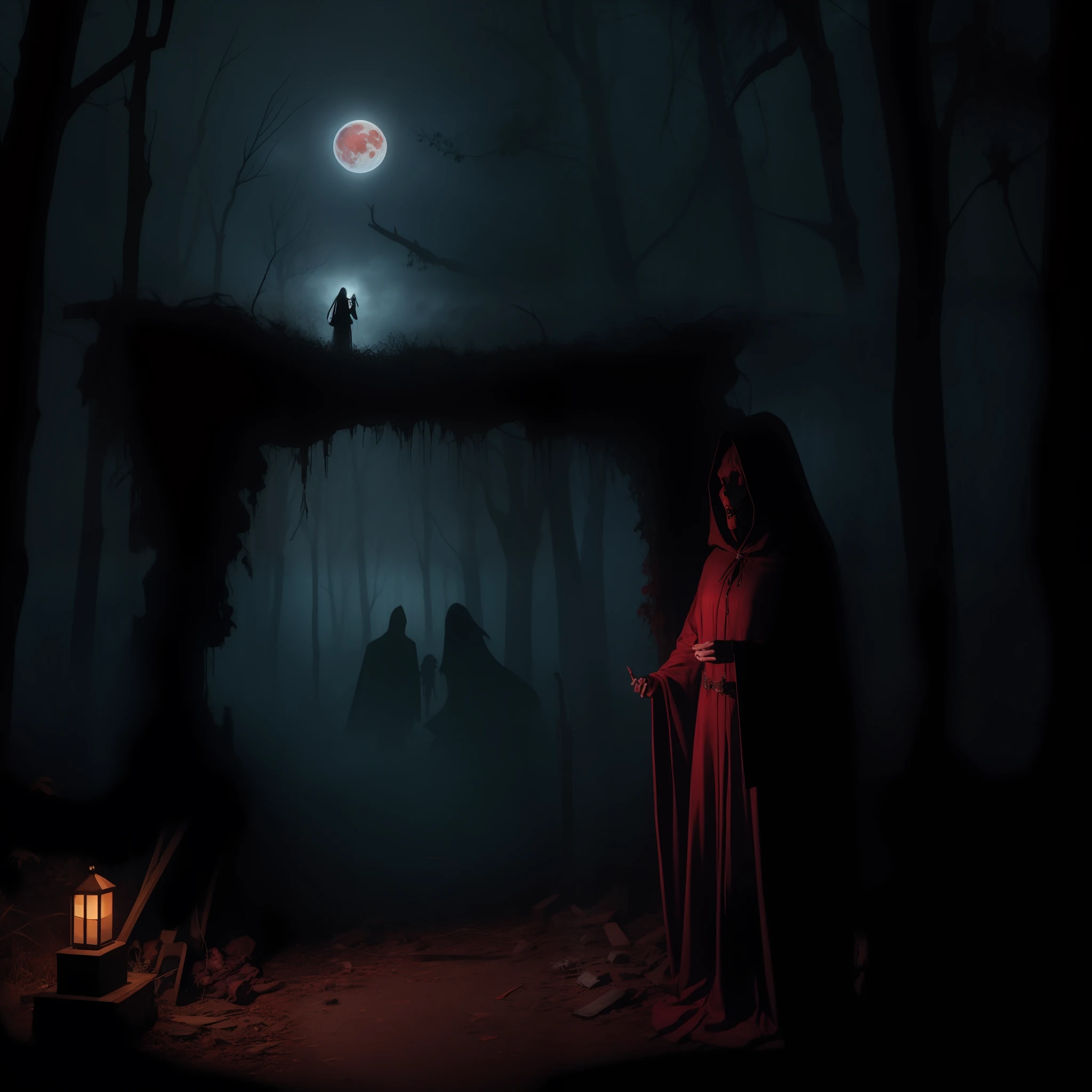Horror Art, Fear, Best Quality, Masterpiece, Ultra High Resolution, (Realism: 1.4), Haunted House, Eerie Forest, Ghostly Encounter, Abandoned Asylum, Creepy Doll, Sinister Shadows, Demonic Possession, Haunted Dollhouse, Cursed Mirror, Grim Reaper, Poltergeist Activity, Zombie Apocalypse, Ghastly Graveyard, Malevolent Spirits, Blood Moon, White Dress, Disturbing, Disturbing, Scary, 80mm, Scary Lights, Dynamic Action