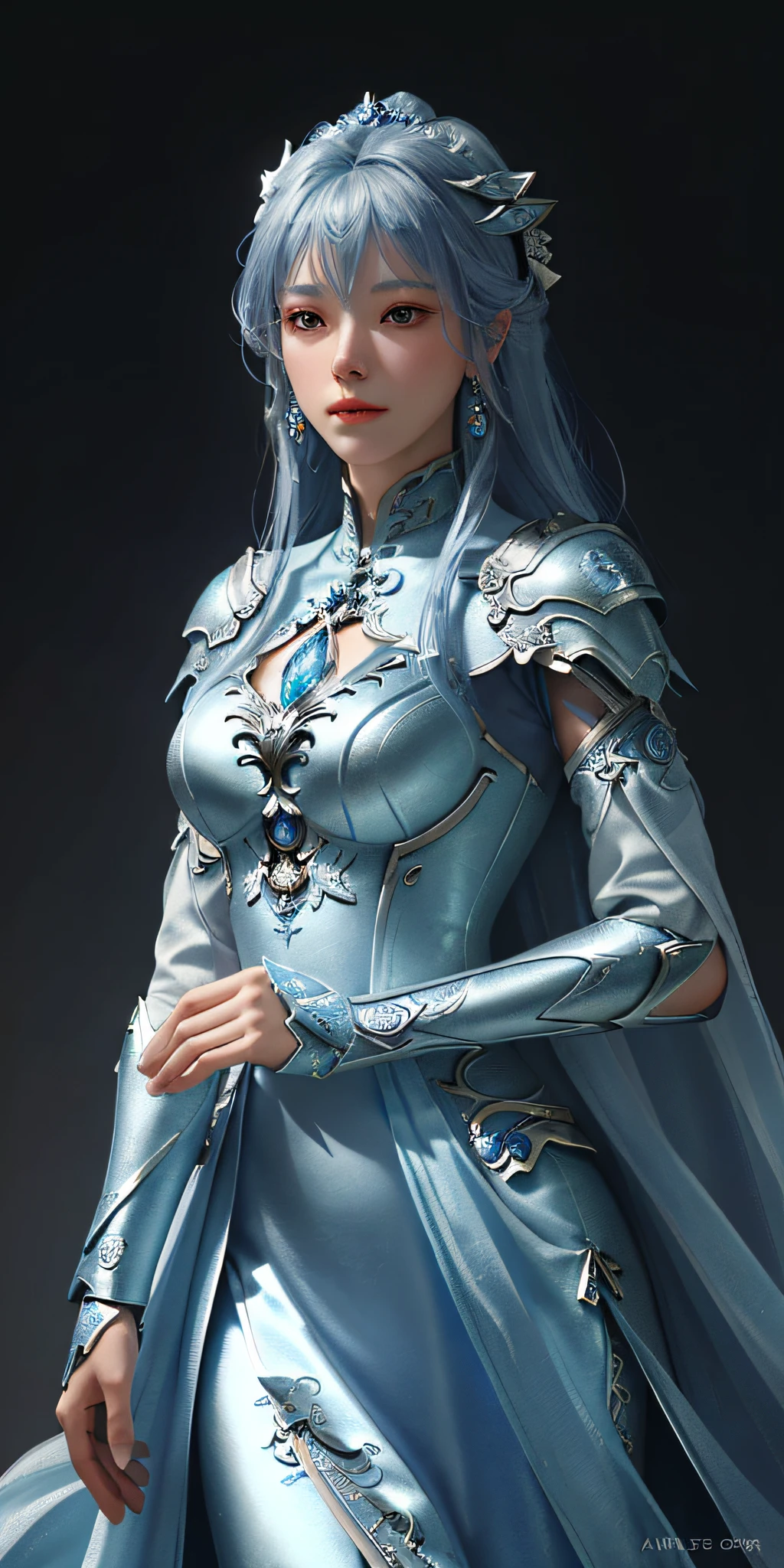 a close up of a woman in a silver and blue dress, chengwei pan on artstation, by Yang J, detailed fantasy art, stunning character art, fanart best artstation, epic exquisite character art, beautiful armor, extremely detailed artgerm, detailed digital anime art, artgerm on artstation pixiv, armor girl