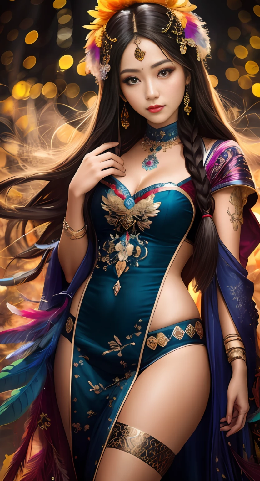 long hair and colorful feathers, beautiful art uhd 4 k, beautiful digital artwork, gorgeous digital art, a beautiful artwork illustration, beautiful digital illustration, stunning digital illustration, 4k highly detailed digital art, beautiful digital art, beautiful gorgeous digital art, colorfull digital fantasy art, 4k detailed digital art, very beautiful digital artdetailed, award winning photograph, good contrast, high sharpness, facial symmetry, bokeh, ultra-detailed