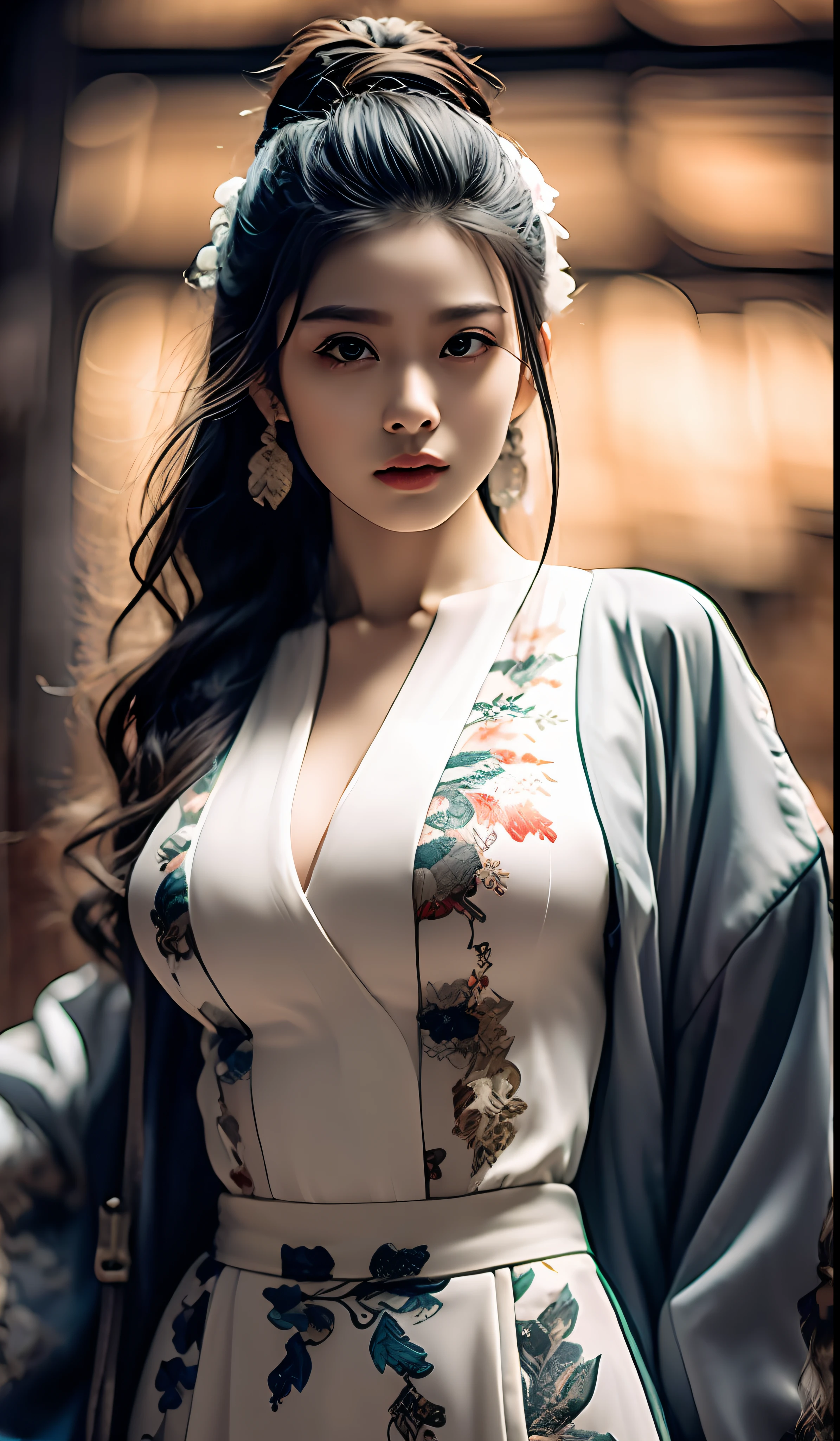 best quality, masterpiece, highres, wuxia 1girl, china dress, super Beautiful face, super beautiful eye, super beautiful hair, huge breasts