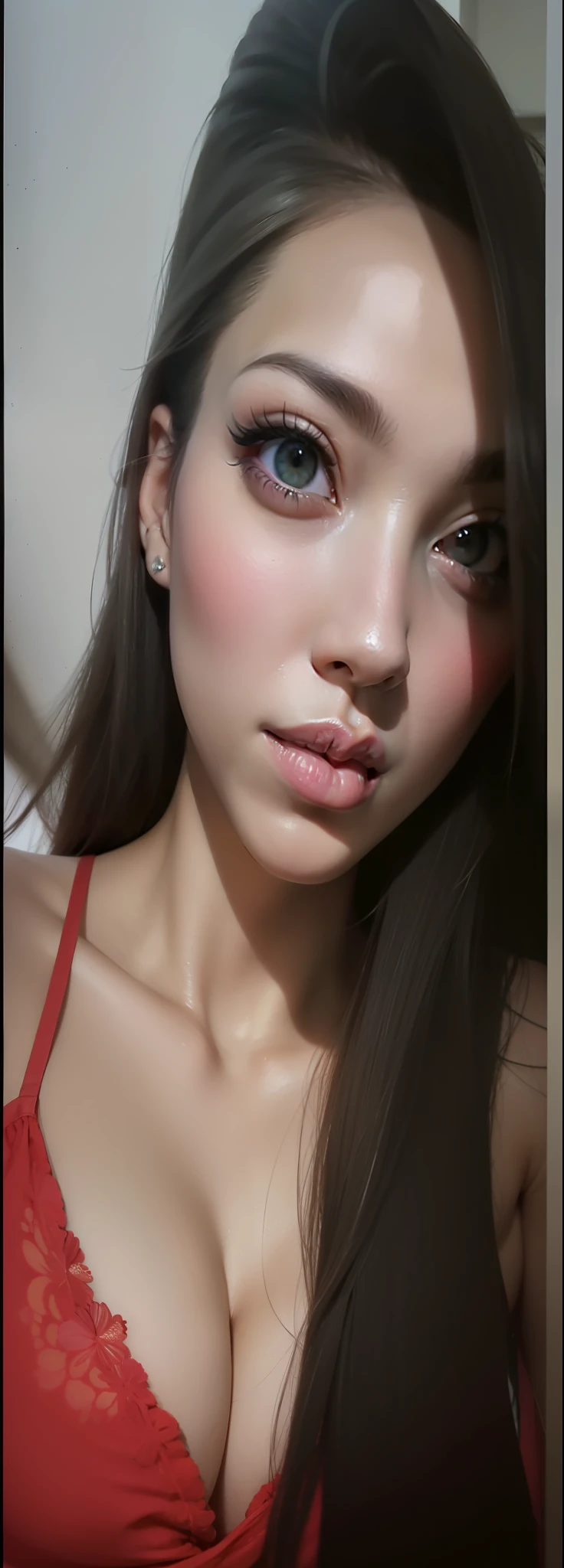 4k, beautiful face, with similar eyes, sexy look, selfie, instagram model, photo adjusted and aligned according to right side of face, realism, real photo