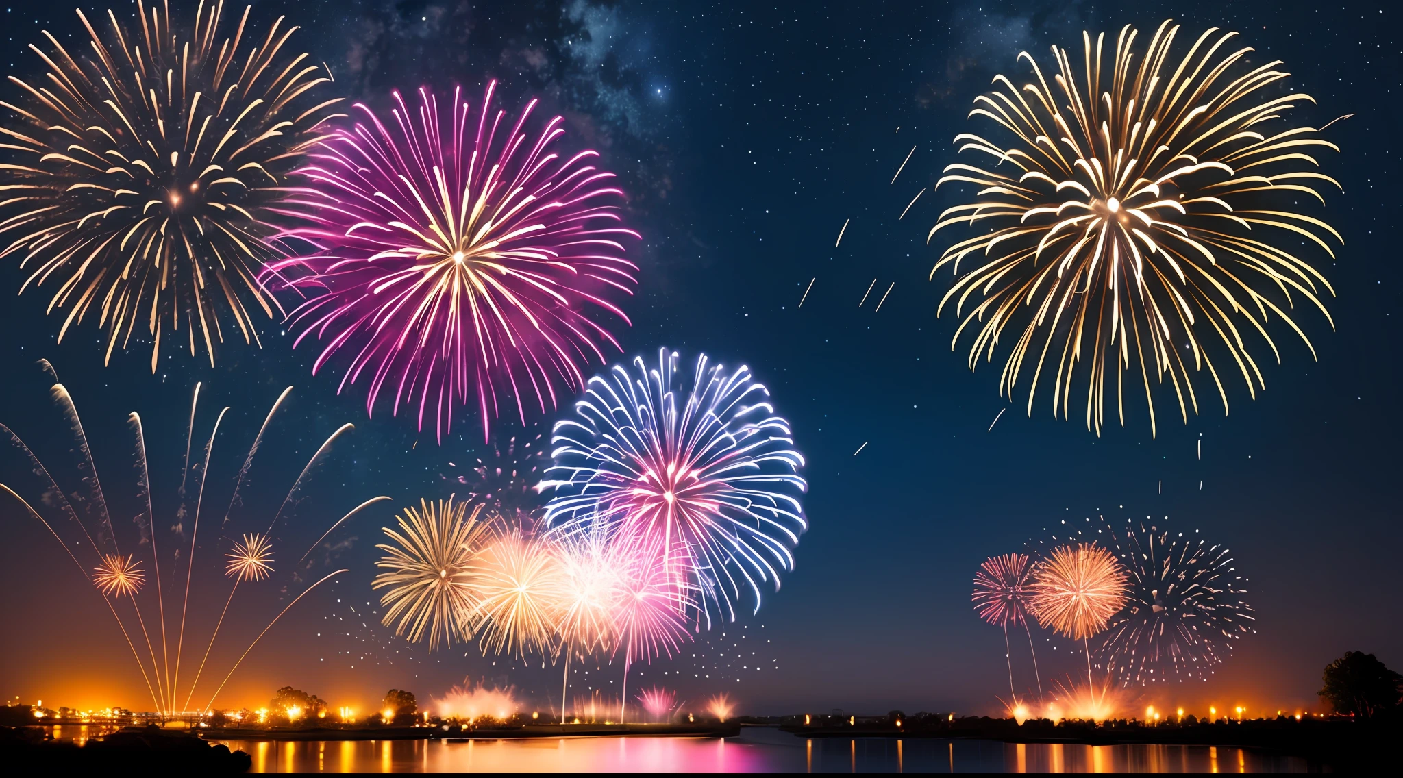 Night Sky Fireworks Delicate Depiction High Quality --auto