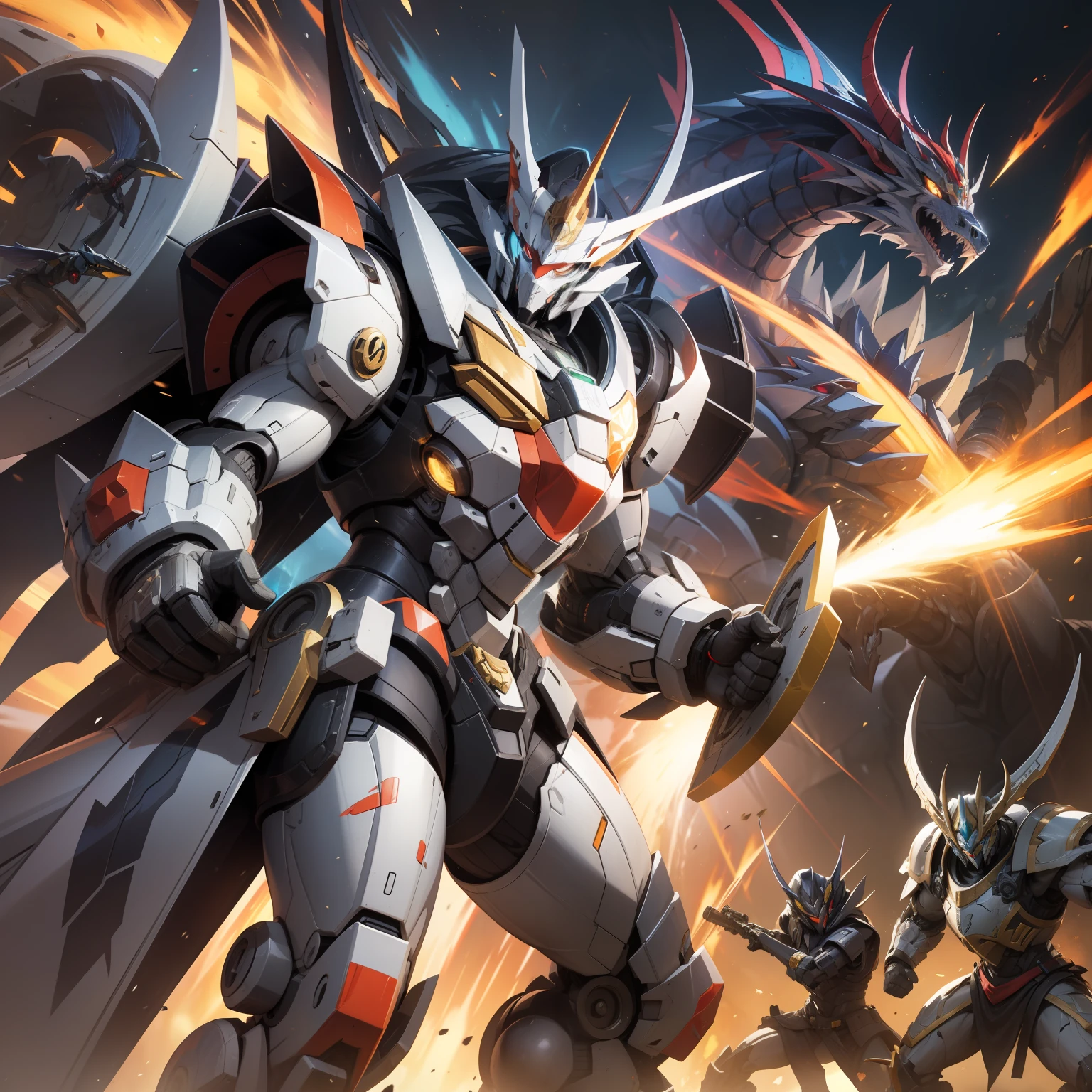 Zulong Mecha is a fictional mecha character that often appears in science fiction works. The ancestral dragon is regarded in many cultures as the founder and supreme form of the dragon, symbolizing strength, wisdom, and domination. Therefore, ancestral dragon mechs are usually designed to have great strength and intelligence, and are capable of dominating the battlefield. Zulong mechs usually have a large size and strong muscle structure, which can easily withstand various attacks and cause great damage to enemies. It is also equipped with a variety of powerful weapon systems such as greatswords, rocket launchers, and energy cannons for long-range and melee attacks on enemies. In addition, the Zulong mech is highly intelligent and strategic, and can analyze the battlefield situation through algorithms and calculations and make the best battle decisions. It can use radar systems and sensors to track the location of enemies and protect itself by predicting and avoiding enemy attacks. In the storyline, the ancestral dragon mech is often used to fight powerful enemies or perform critical missions. Its great strength and intelligence make it the last line of defense of the protagonist, capable of saving the situation and protecting the safety of humanity at critical moments.
