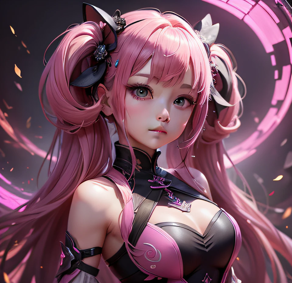masterpiece, {beauty},SOLO,1 girl, pink dress,fantasty hair , neon background 白色翅膀