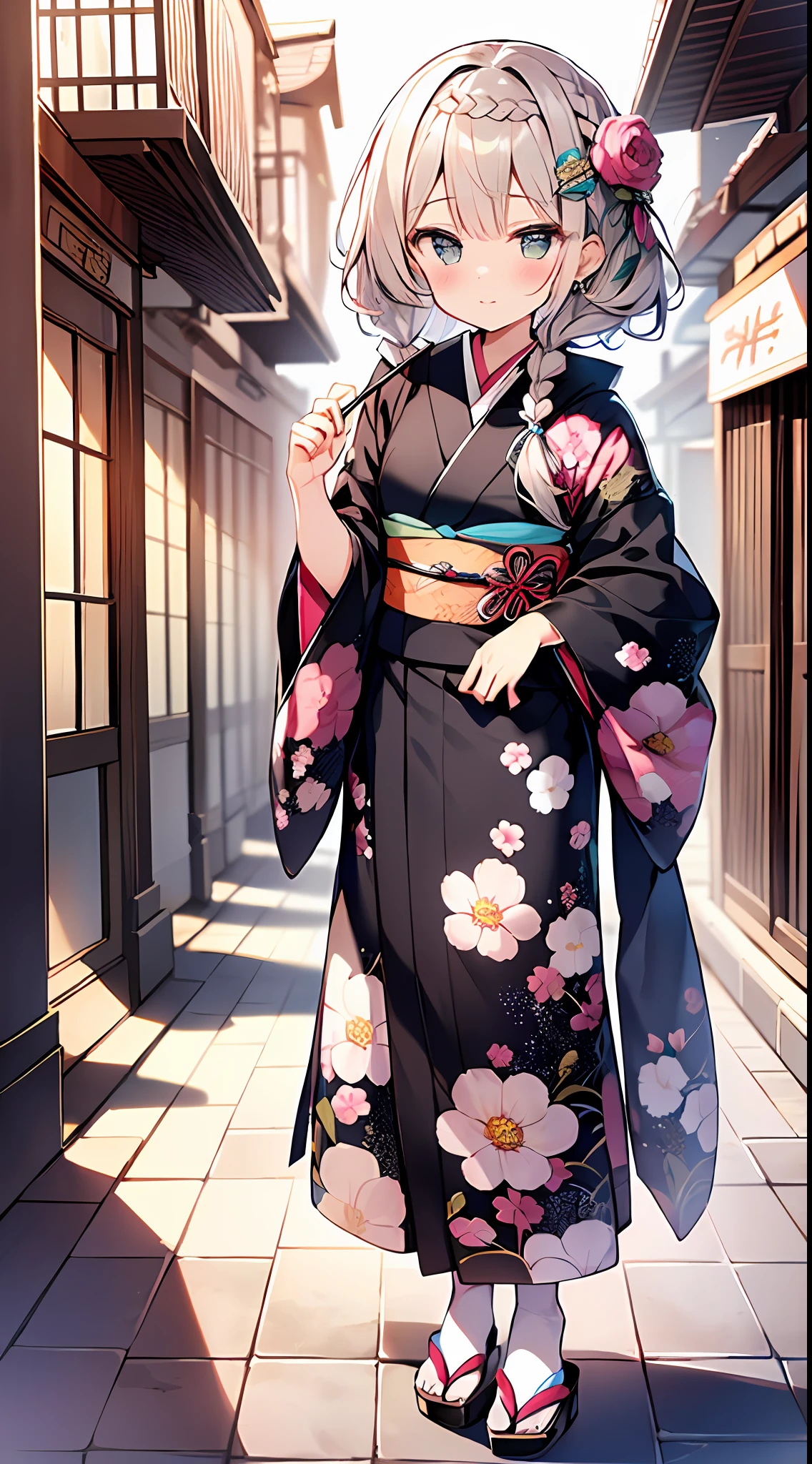 (incredibly absurdres absolutely resolution: 1.5), highest quality, masterpiece, ultra high resolution, 8k, (multiple girls), (gorgeous and colorful gorgeous kimono) break shoujo manga style, (loli), soft line drawing, digital enhancement, shojo manga touch, environment change scene, shojo manga core, ( Hair length to the shoulders))), (((short braid))), Japan ancient capital, full body visible angle, entangle, beautiful and aesthetic: 1.5, high quality: 1.3