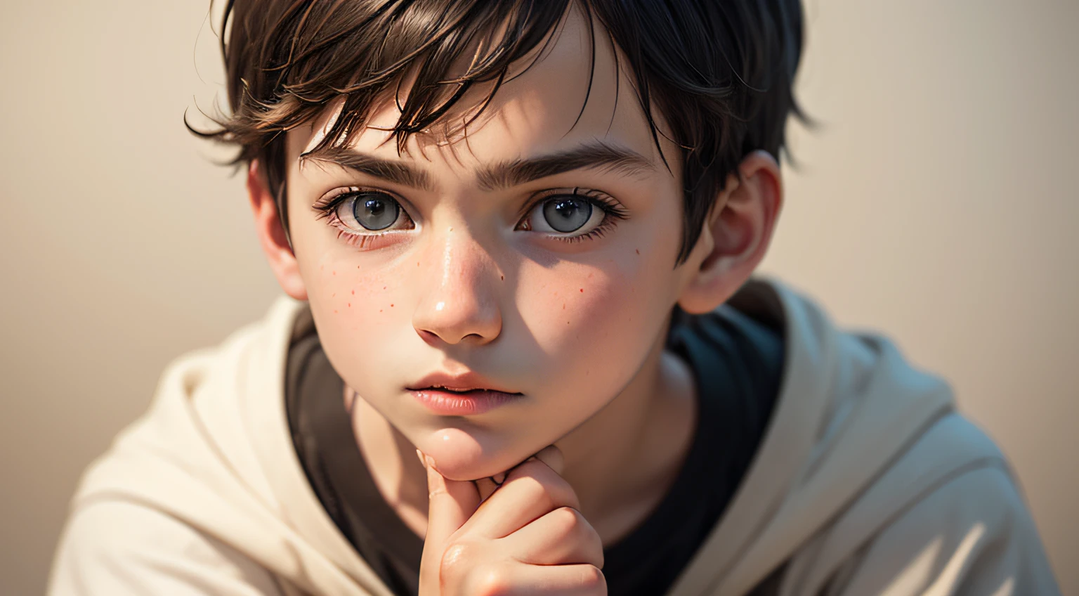 boy. aged 10. white. High definition. hand on chin. --auto