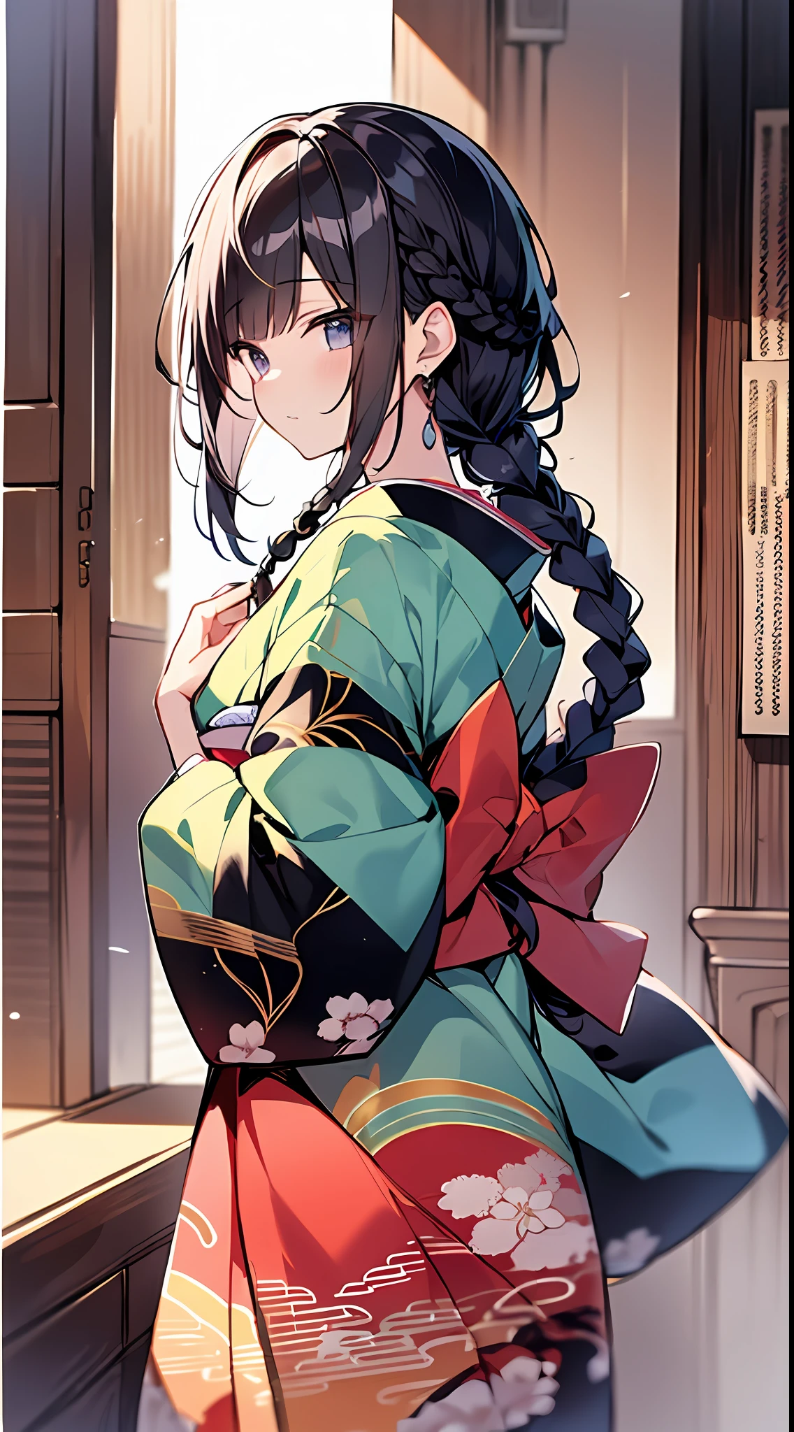 (incredibly absurdres absolutely resolution: 1.5), highest quality, masterpiece, ultra high resolution, 8k, (multiple girls), (gorgeous and colorful gorgeous kimono) break shoujo manga style, (loli), soft line drawing, digital enhancement, shojo manga touch, environment change scene, shojo manga core, ( Hair length to the shoulders))), (((short braid))), Japan ancient capital, full body visible angle, beautiful black hair, entangle, beautiful and aesthetic: 1.5, high quality: 1.3