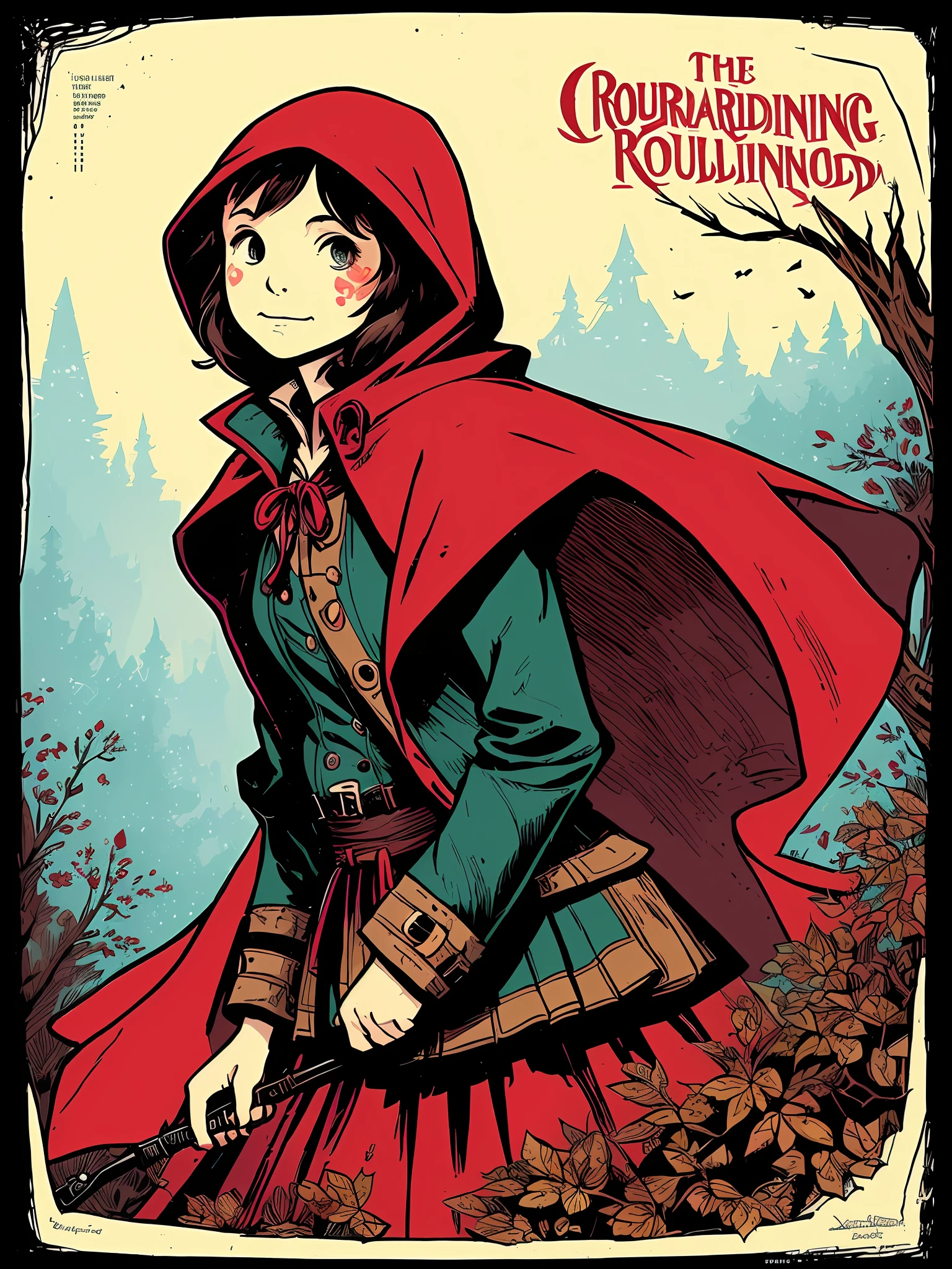 (Art by Brian Kesinger: 1.2), detailed, clear images, edge light, close-up, poster, HDR, Dark Woods, Little Red Riding Hood, 1girl