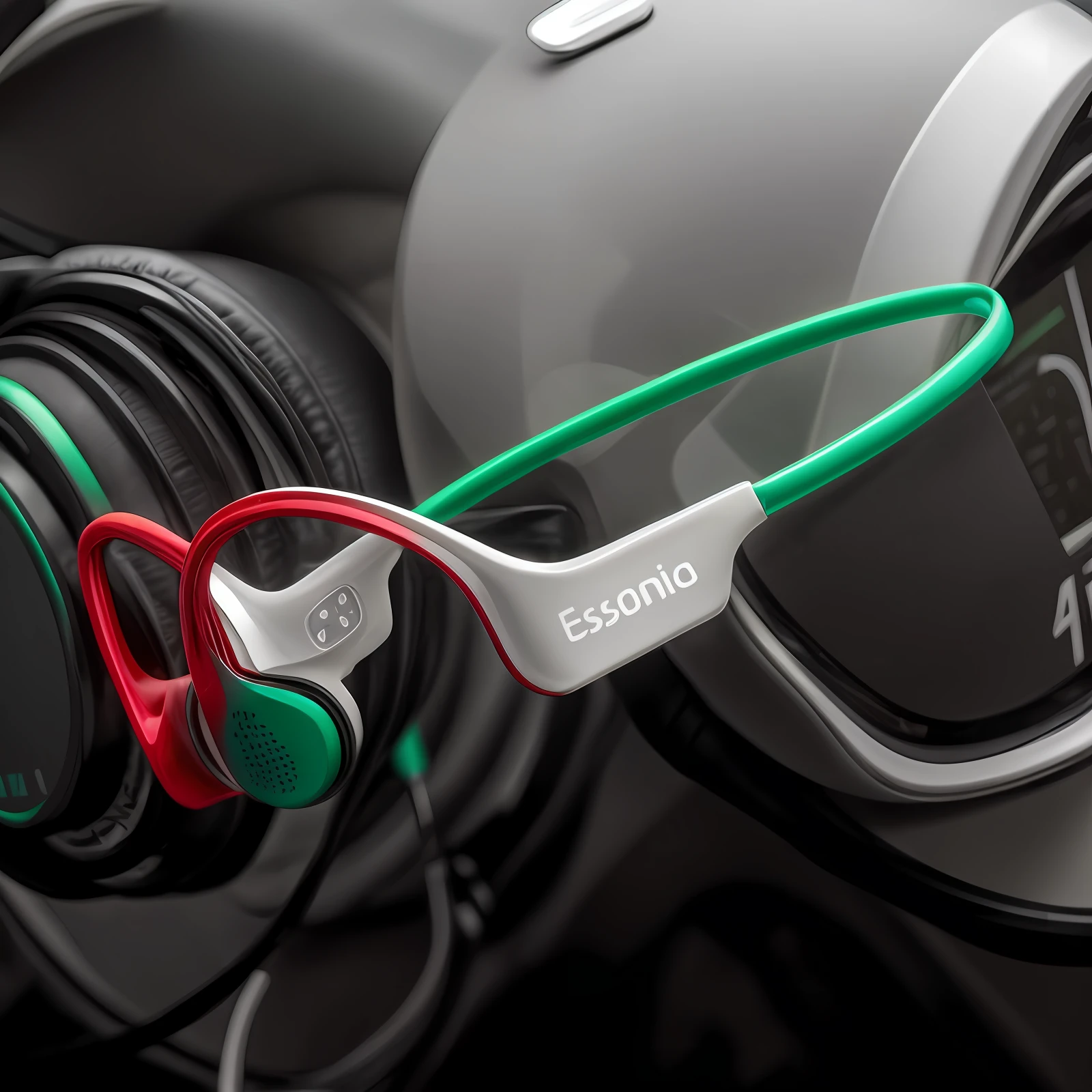 White, green and red make up the main colors of the headset