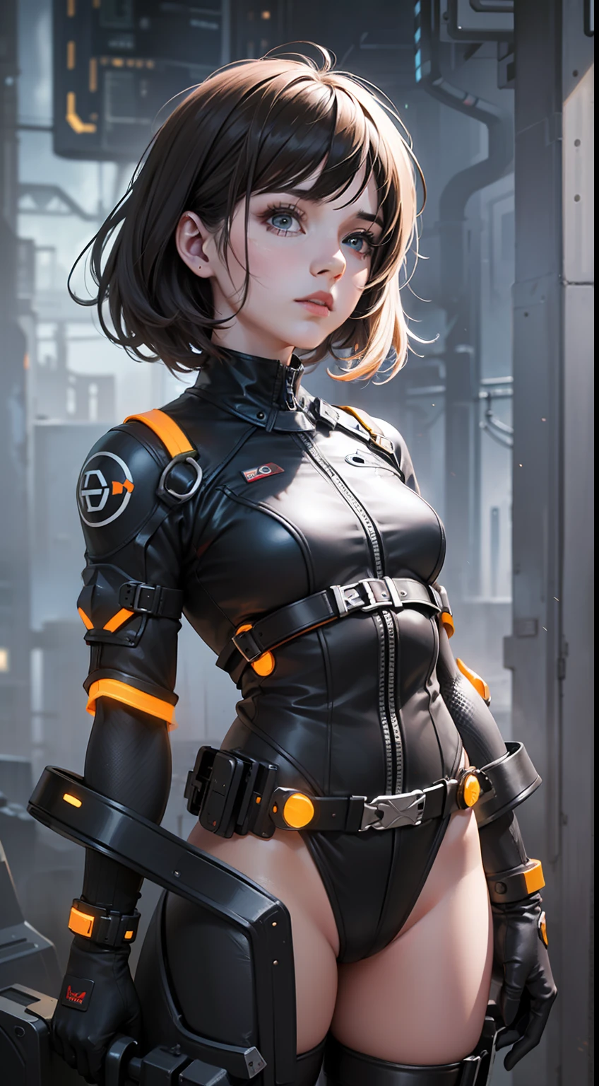 1girl,.Gritty neon, synthetic textures, modded limbs, worn materials, atmospheric fog, rebellious stances, urban decay, layered storytelling, sci-fi tech, dystopian settings ., super clarity,best quality,masterpiece,high quality, extreme detailed,realistic