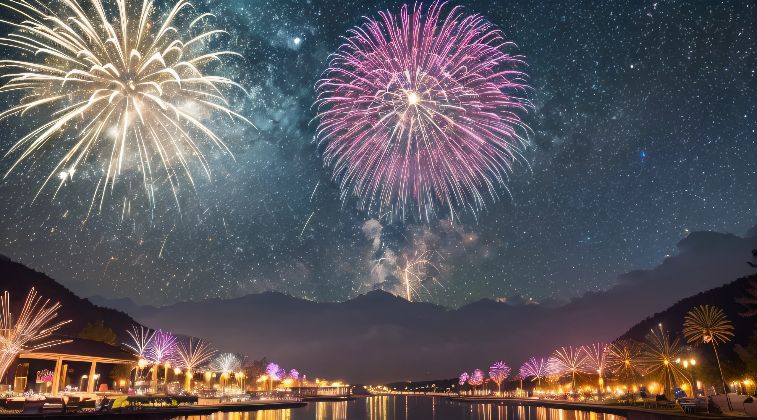 Night Sky Vivid Fireworks Delicate Depiction High Quality