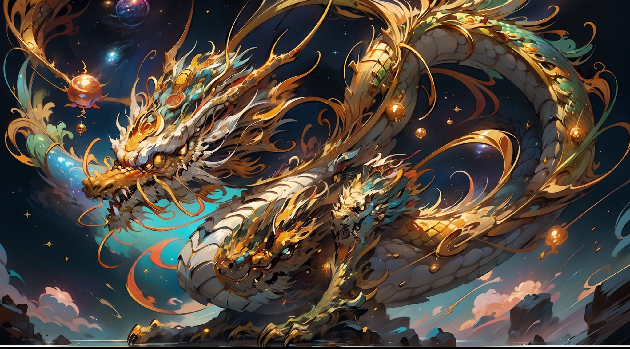Five-clawed golden dragon, auspicious rui, wisdom, deep universe, dynamic, realistic