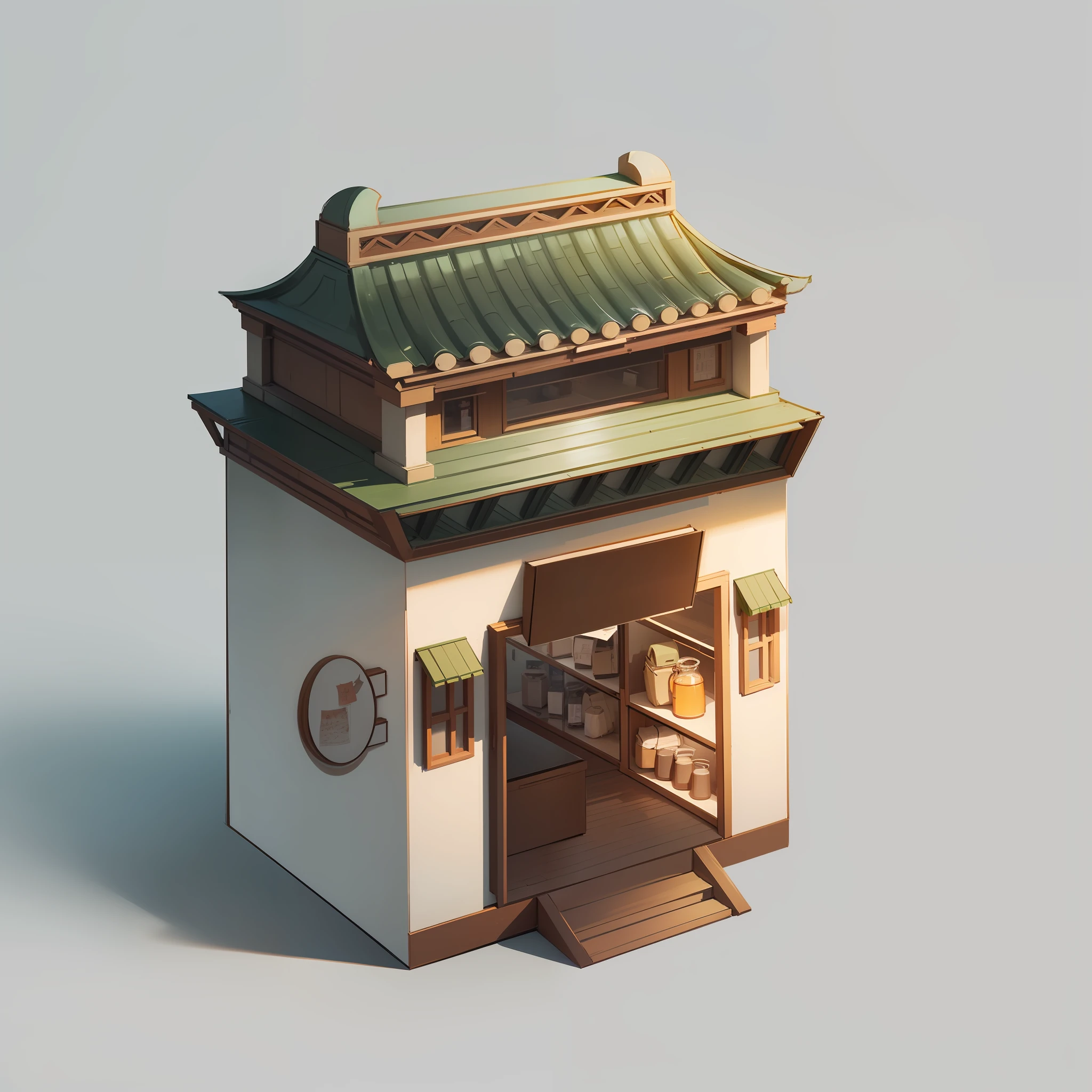 Illustration of a small building with doors and windows, concept art of Li Jae, pixiv, Minyi, Chinese architecture, Ruina library concept art, small building, high detail store, extremely detailed architecture, convenience store, store, white background