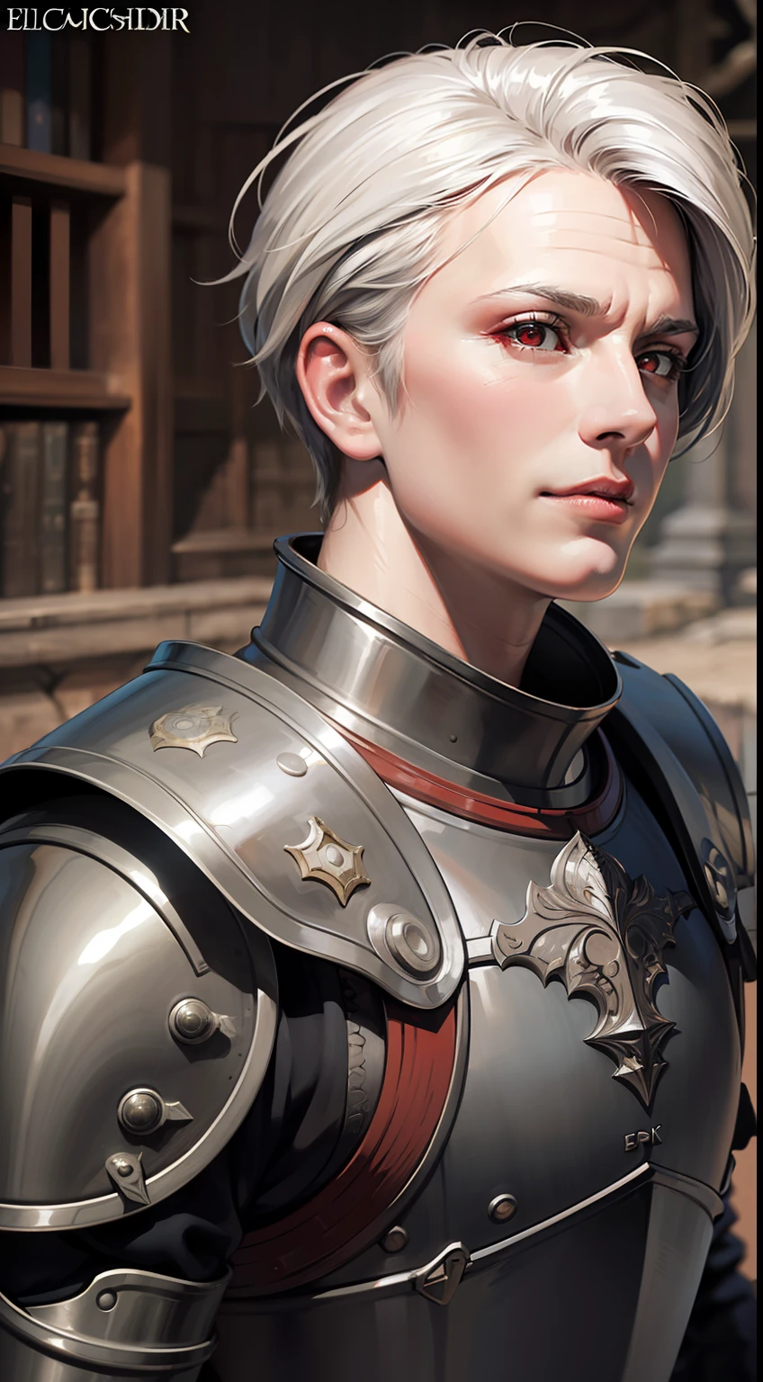 (8k, RAW photo, highest quality),(epic realistic:1.5),1boy,caucasian,white hair,smirk,((bright red eyes)),photorealistic,evil look,full armor,dark souls,intricate details,cinematic,dark studio,(hdr:1.5),detailed,muted colors,