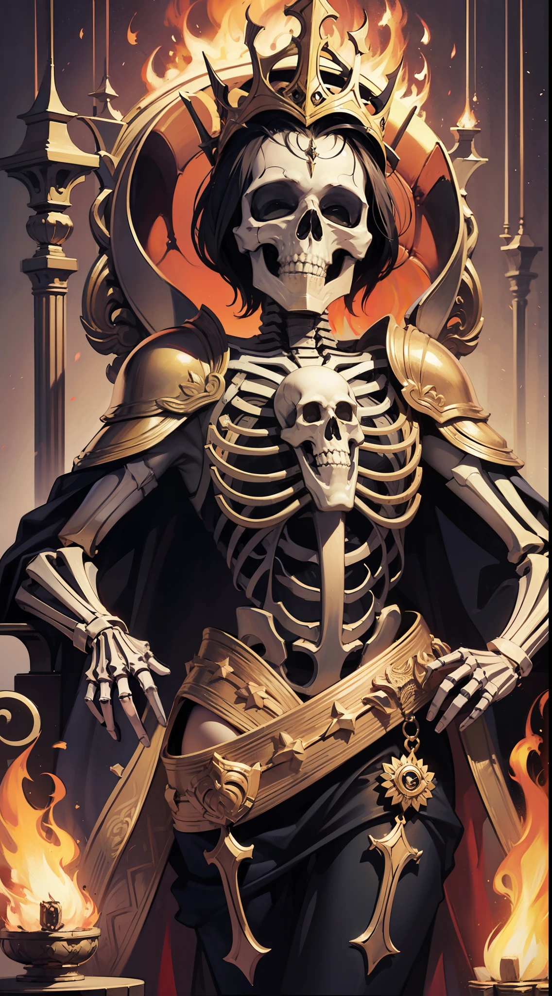 BoneyardAI,skeleton,Fire control, armor,throne, crown,, masterpiece,Photo,best quality,