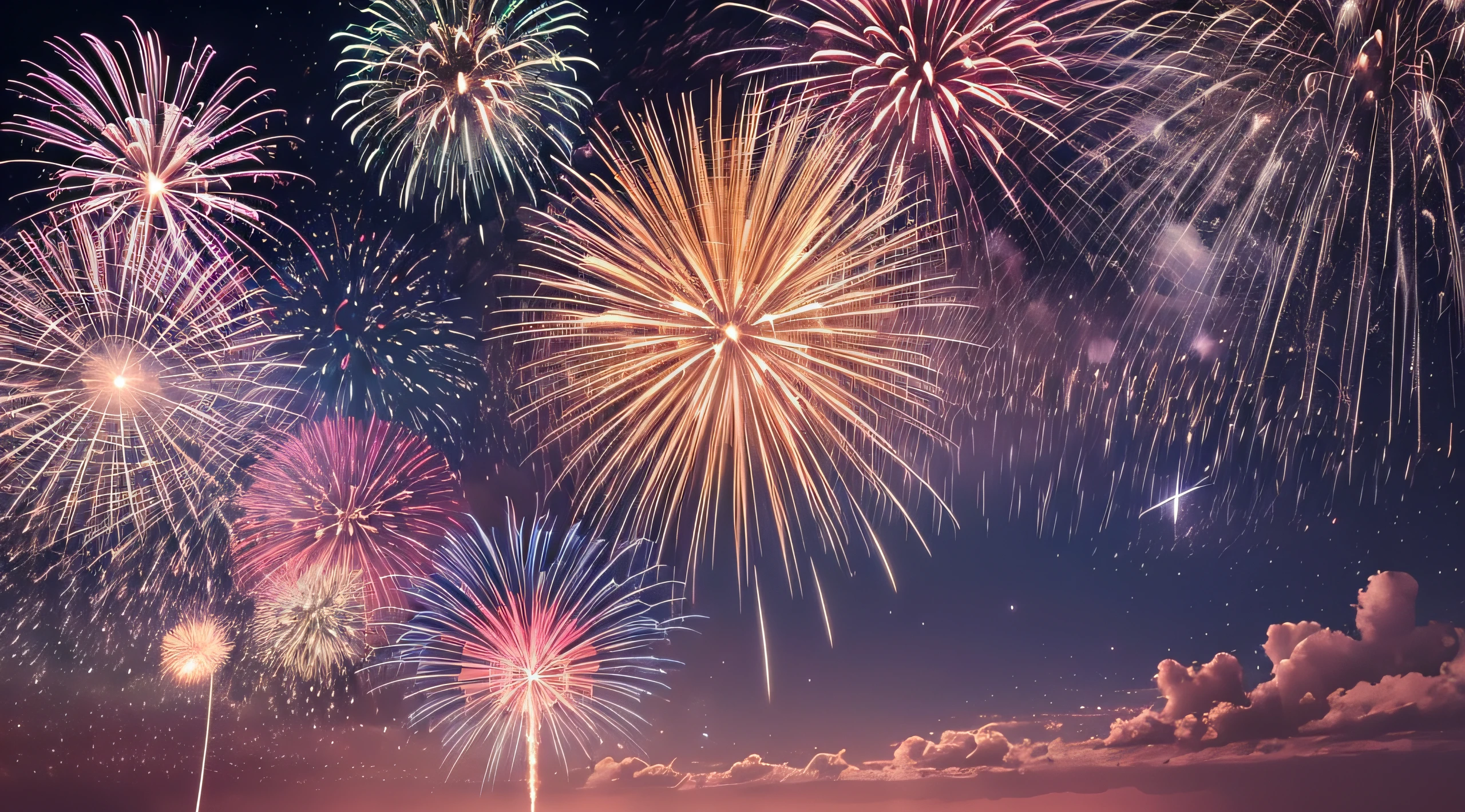 Night Sky Vivid Fireworks Delicate Depiction High Quality