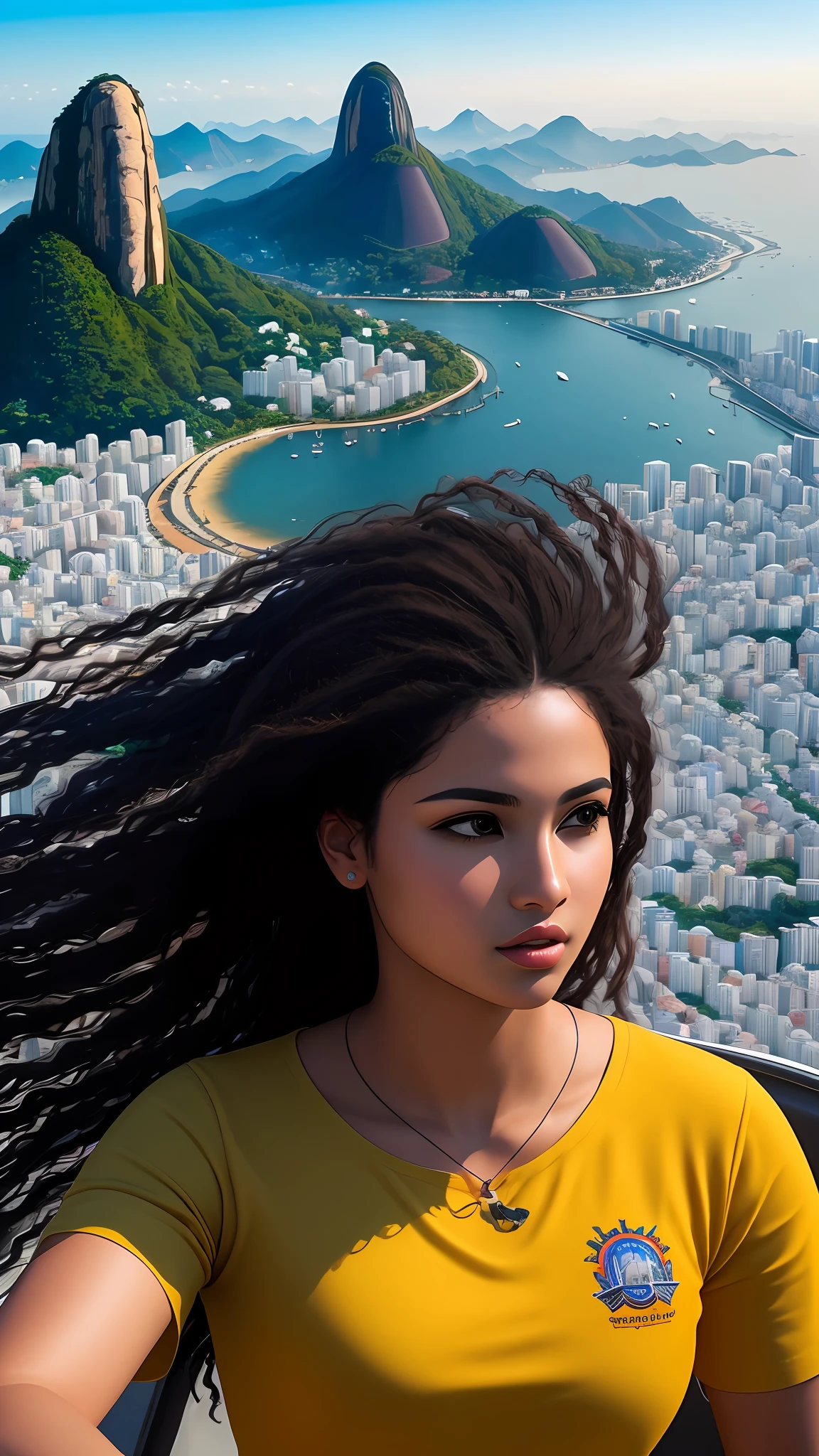 (best quality:1.3), (masterpiece:1.3), (realistic:1.4), (detailed:1.1), art by (Adão Negro:1.3) flying over the city of Rio de Janeiro, Brazil. The artwork should be highly detailed and accurately depict the character of the black Adam, including his iconic black and gold costume, cape, and emblem. The art must be created in high resolution of 8K or 16K and must be rendered in 3D to give a realistic quality. Art must also be created in 8D to add depth and dimensionality. The overall style of the artwork should be realistic, with an emphasis on capturing the vibrant colors and energy of Rio de Janeiro. Be sure to include iconic landmarks such as the Christ the Redeemer statue and Sugarloaf Mountain. The artwork should be of the highest quality and match the level of detail and realism found in professional Adobe Photoshop art.