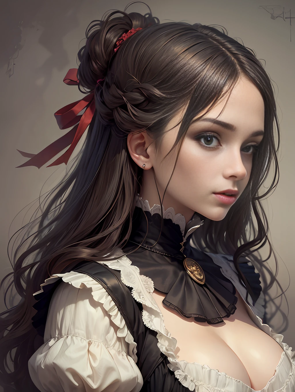 (Pure Color: 0.9), (Color: 1.1), (Masterpiece: 1,2), Best Quality, Masterpiece, High Resolution, Original, Highly Detailed Wallpaper, Beauty, Beauty, Victorian, Dress, Melancholy, Big Breasts, --auto --s2