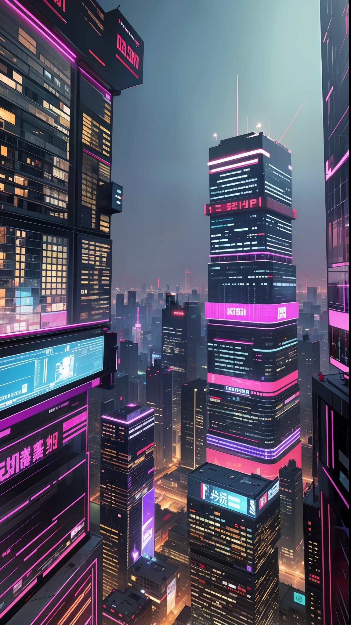 Many people, squares, gazing at the sky, night, big screen, hacker,Masterpiece, Best, High Quality, 8K,