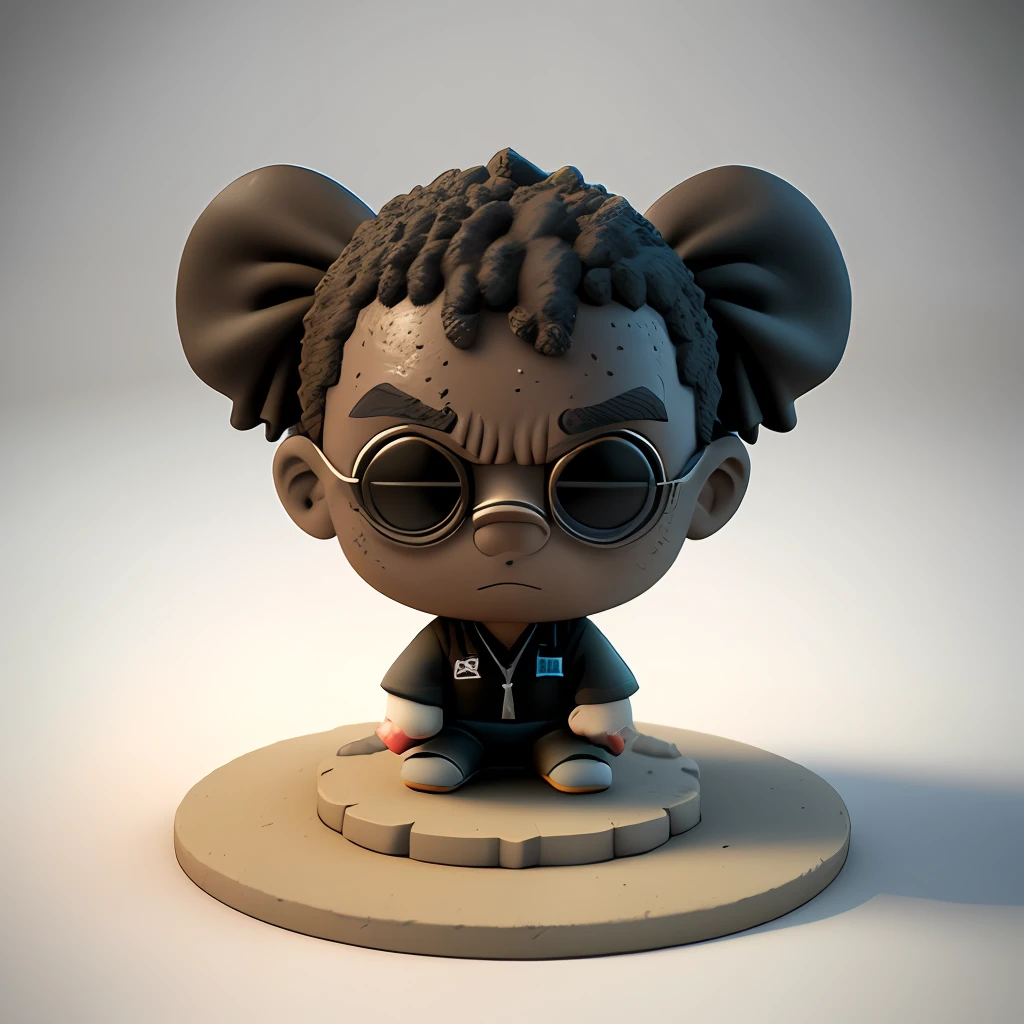 Eye portrayal, popmart blind box, clay texture, stepping on the earth, black and white background, natural lighting, best quality, hyper detail, 3D art, c4d, OC renderer, 3d rendering, 8k