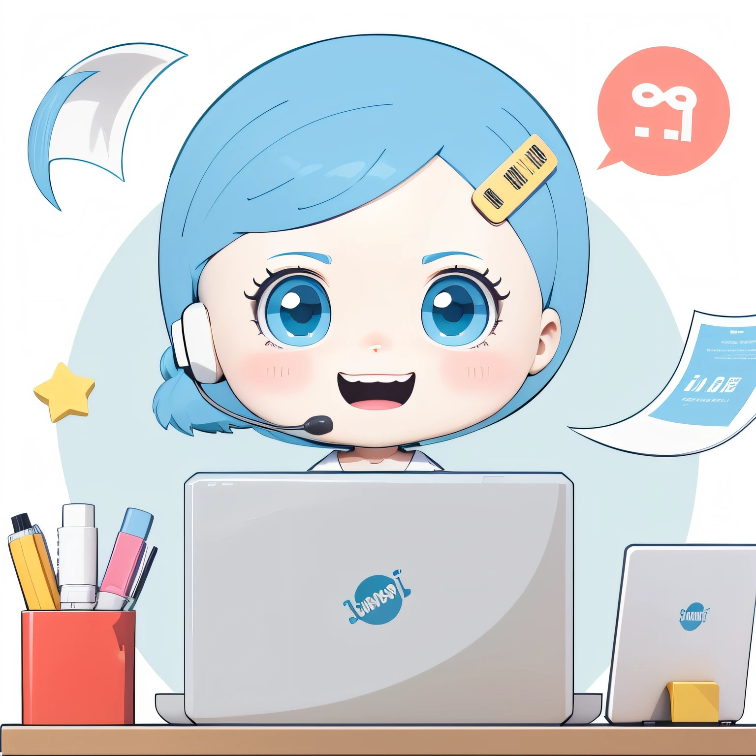 A Girl,Cute squinting smile,Expression enjoyment,Blue eyes,Blue hair,ple short hair,no headwear,White doctor white coat clothes,(Beautiful Detail Eyes),(Beautiful detailed face),(clean Background:1.1),brightly,BACKGROUND,Disney style,Fine gloss,Dreamlike,Cuties,pop-Martin's LP,high-detail,Ultra high quality,Bright colors,Mock-up blind box toy,3D渲染,OC rendering,c4d,best quarity,8k,brightly,front light,facial shots,Fine gloss、Ultra detox,(all body:1.3) --auto --s2