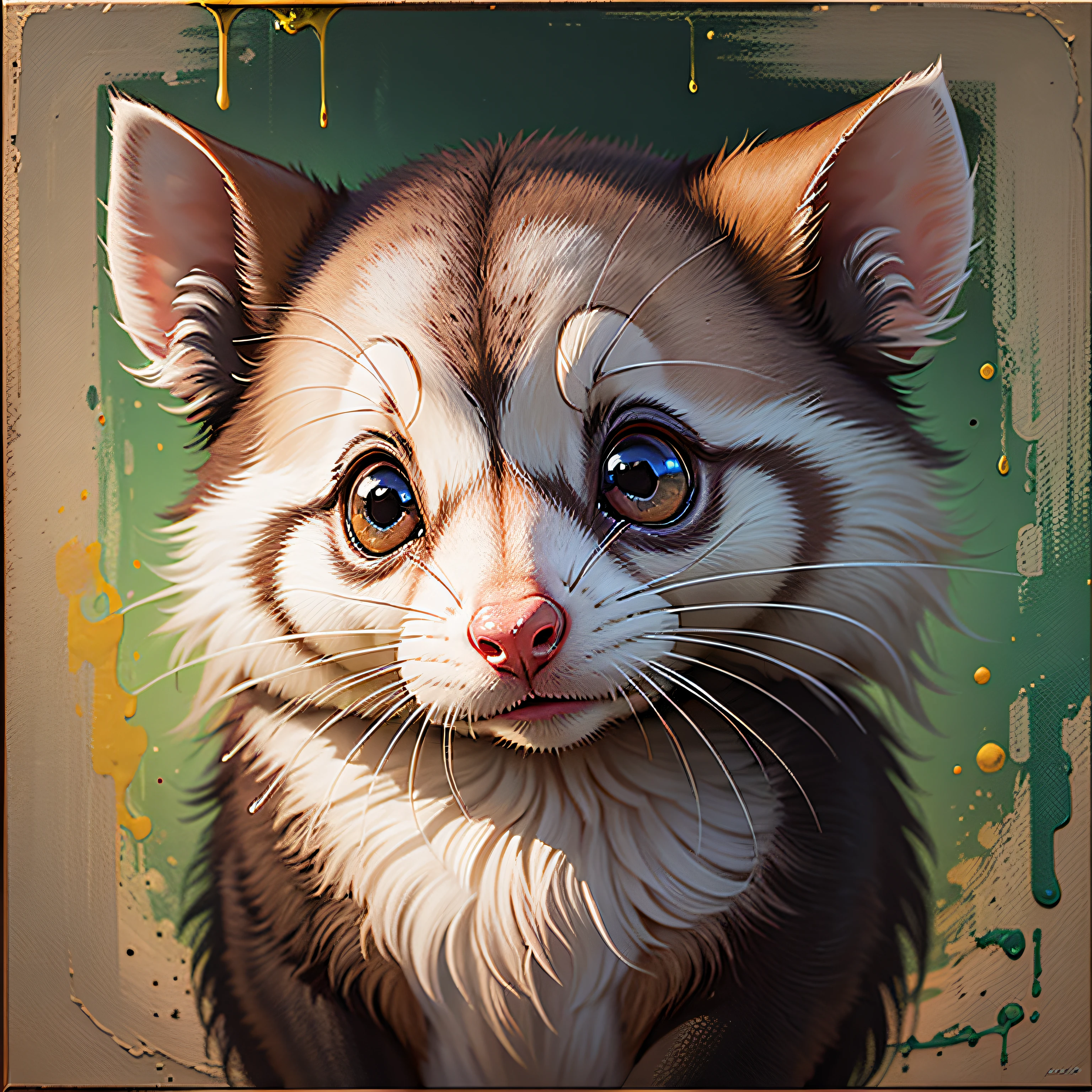 possum cute, portrait, backlit, abstract, painting, ether, liquid, abstract, masterpiece, very detailed, best quality, best quality, realistic lighting, ultra detail, hyperrealism, color, colorful, --auto --s2