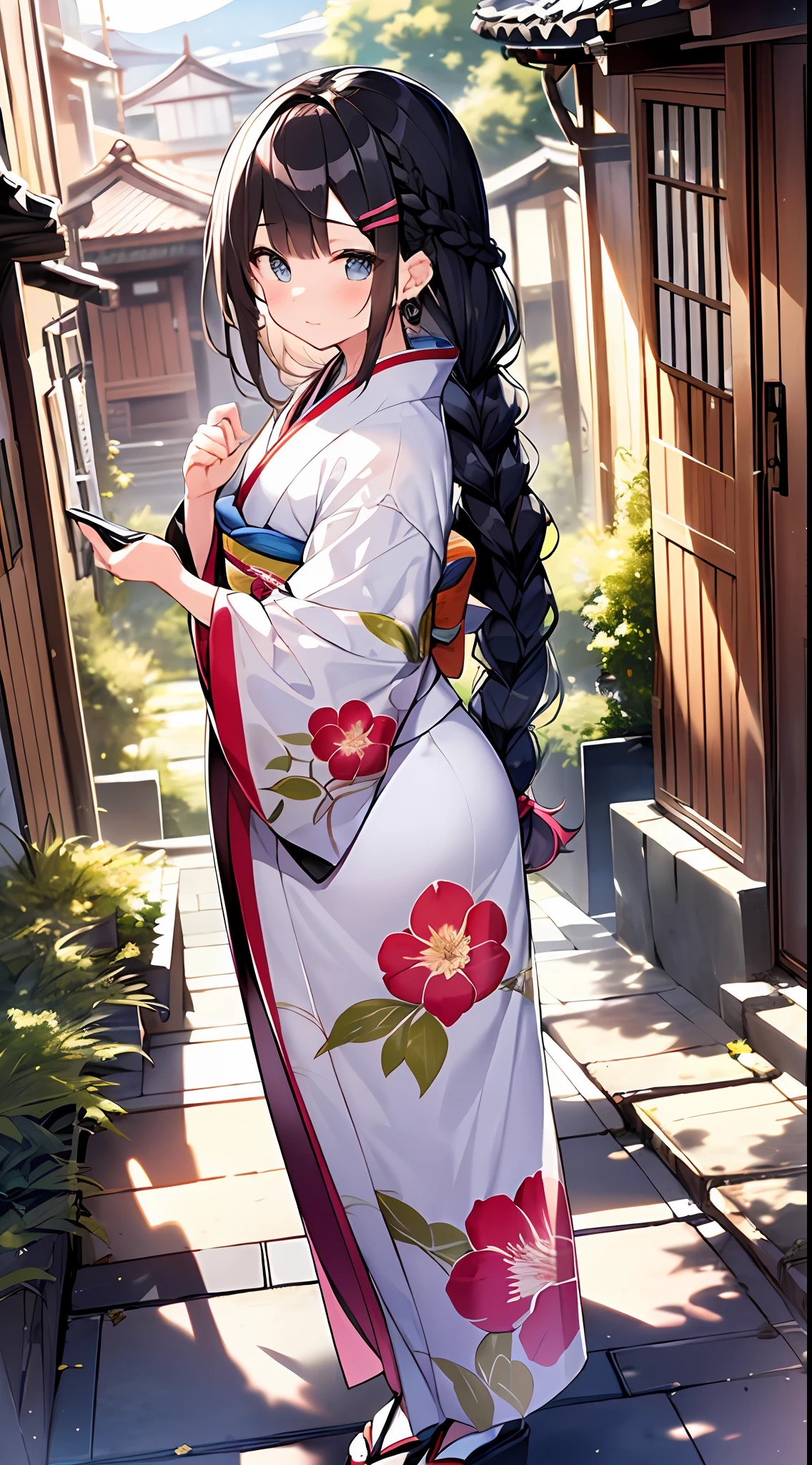 (incredibly absurdres absolutely resolution: 1.5), highest quality, masterpiece, ultra high resolution, 8k, (multiple girls), (gorgeous and colorful gorgeous kimono) break shoujo manga style, (loli), soft line drawing, digital enhancement, shojo manga touch, environment change scene, shojo manga core, ( Hair length to the shoulders))), (((short braid))), Japan ancient capital, full body visible angle, beautiful black hair, entangle, beautiful and aesthetic: 1.5, high quality: 1.3