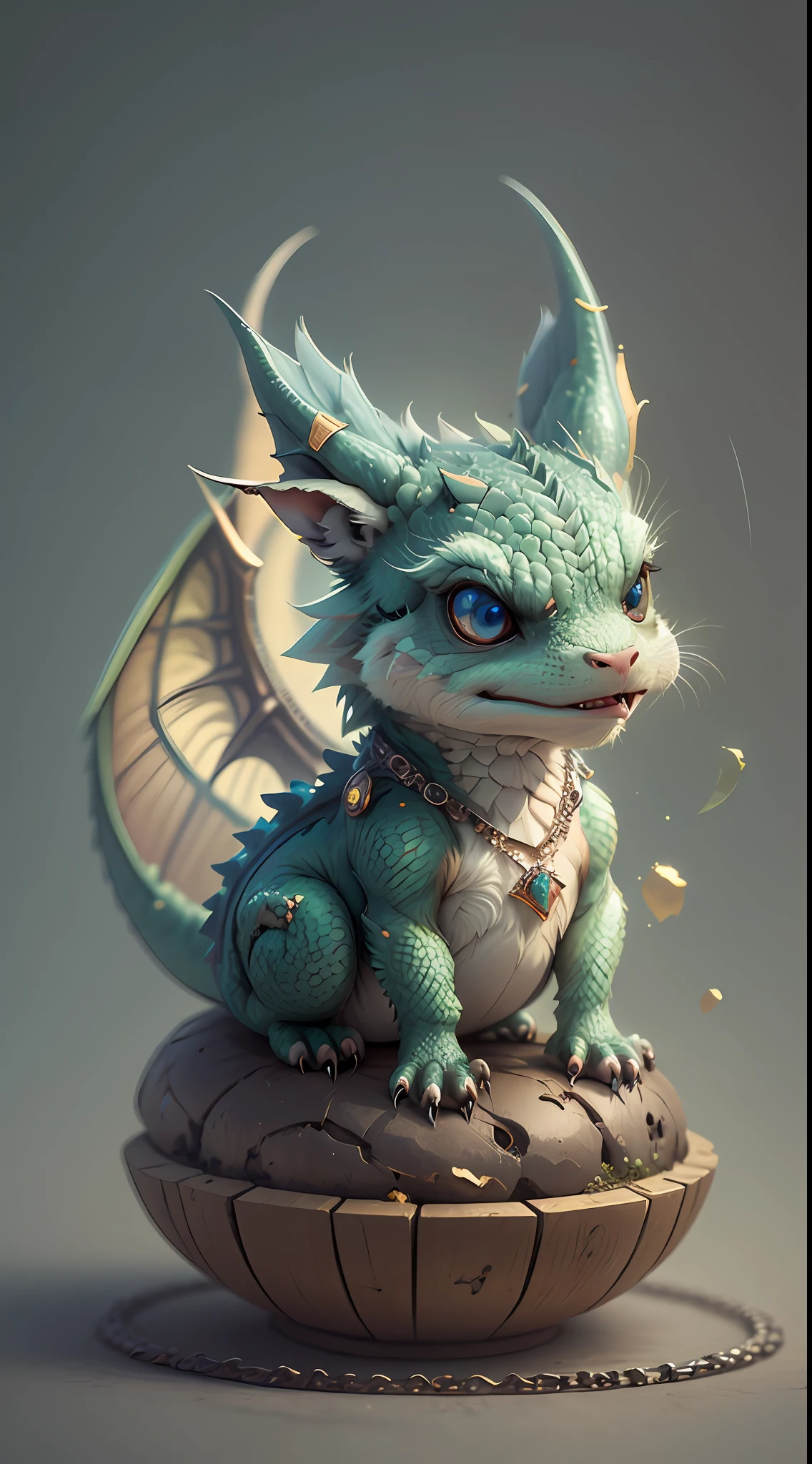 Gorgeous tiny hyperrealistic dragon with realistic eyes and bright different colors taking care of a necklace, Chibi, adorable and cute, logo design, cartoon, cinematic lighting effect, charming, 3D vector art, cute and quirky, fantasy art, bokeh, hand drawn, digital painting, soft lighting, isometric style, 4K resolution, photorealistic rendering, highly detailed cleaning, vector image, photorealistic masterpiece, professional photography, simple space scenery, isometric, vibrant vector