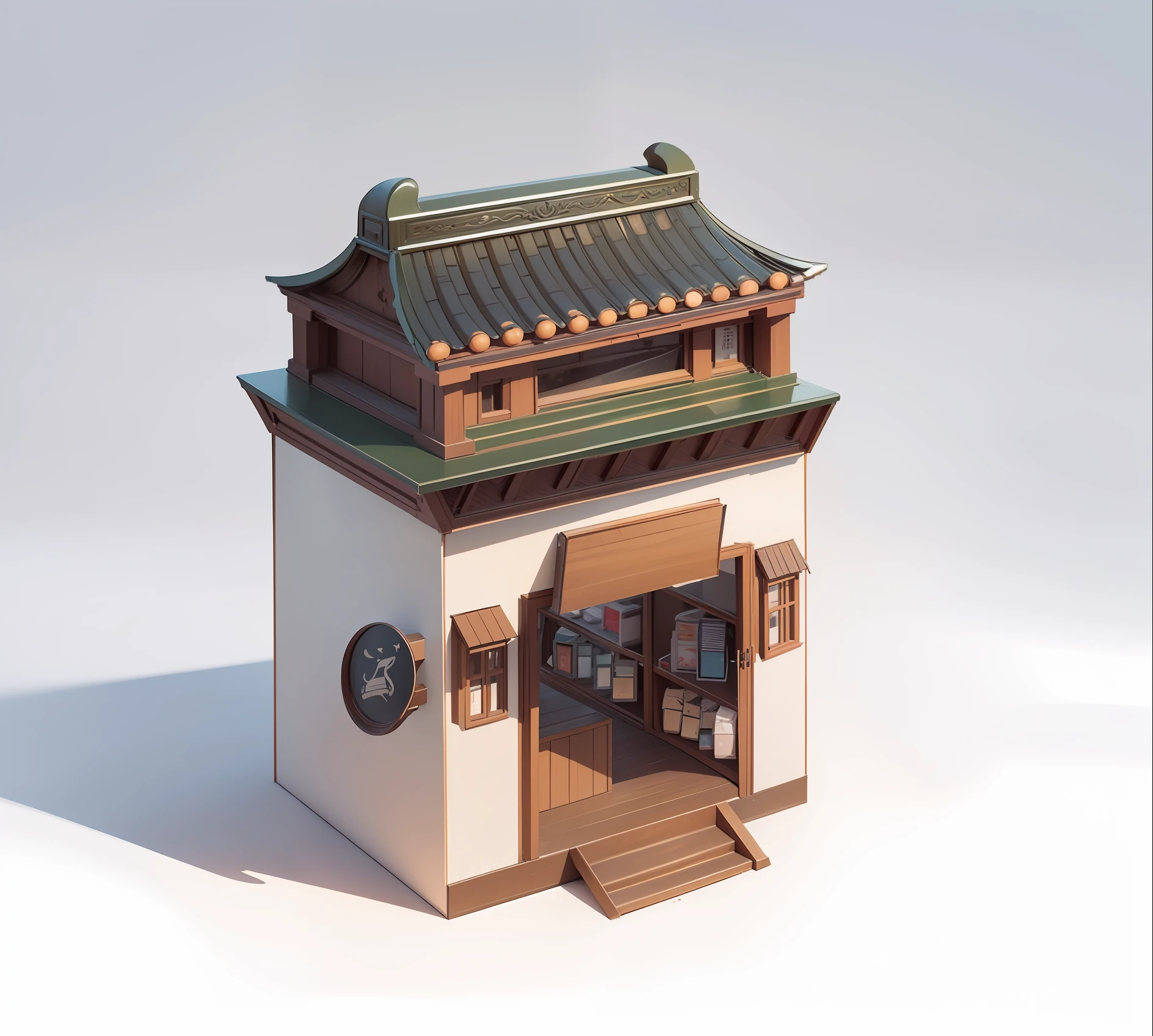 Illustration of a small building with doors and windows, concept art of Li Jae, pixiv, Minyi, Chinese architecture, Ruina library concept art, small building, high detail store, extremely detailed architecture, convenience store, store, dusk, white background